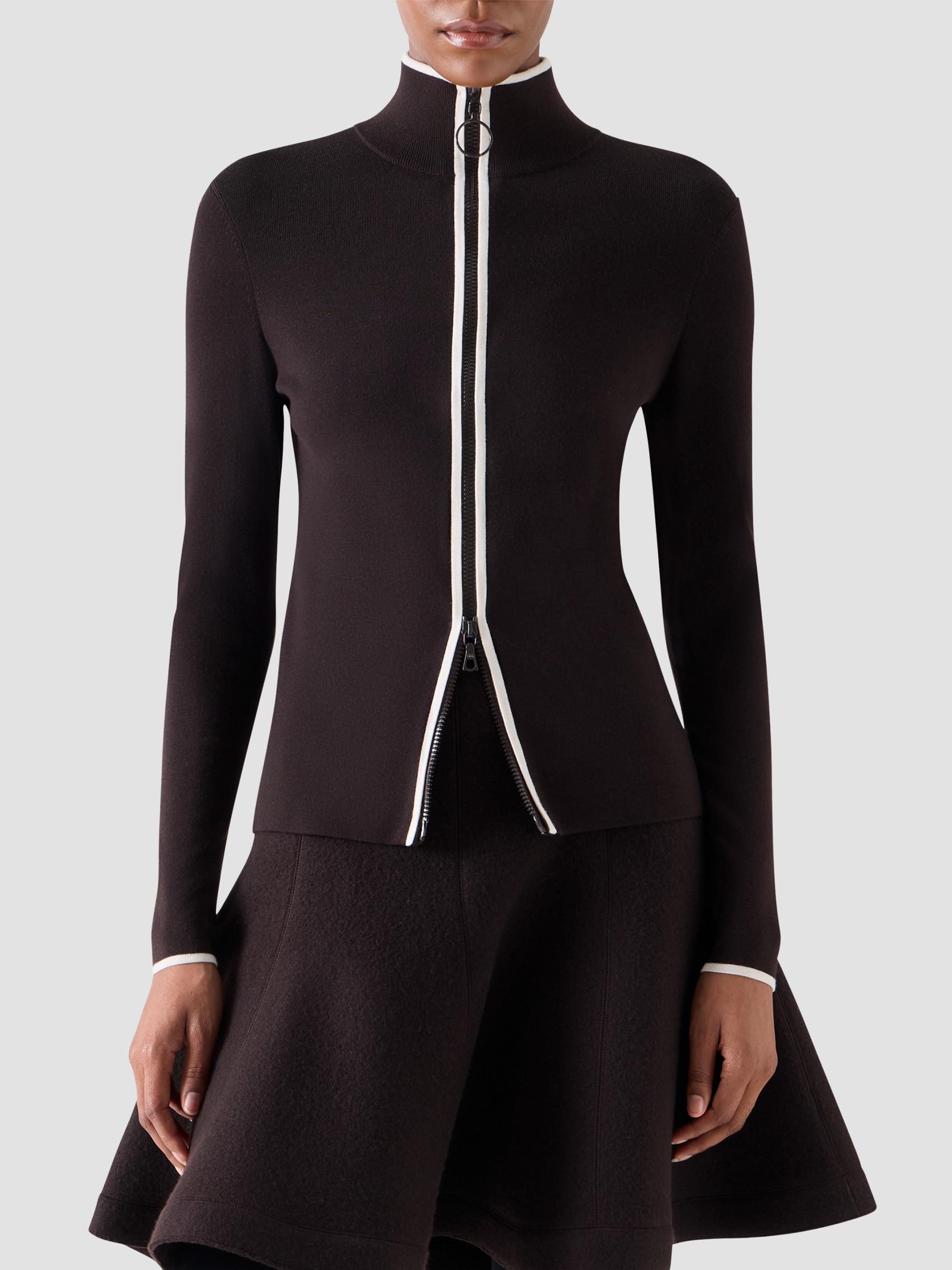 Akris punto Women's Merino Wool Knit Zip Cardigan - Espresso Cream | Thumbnail 4