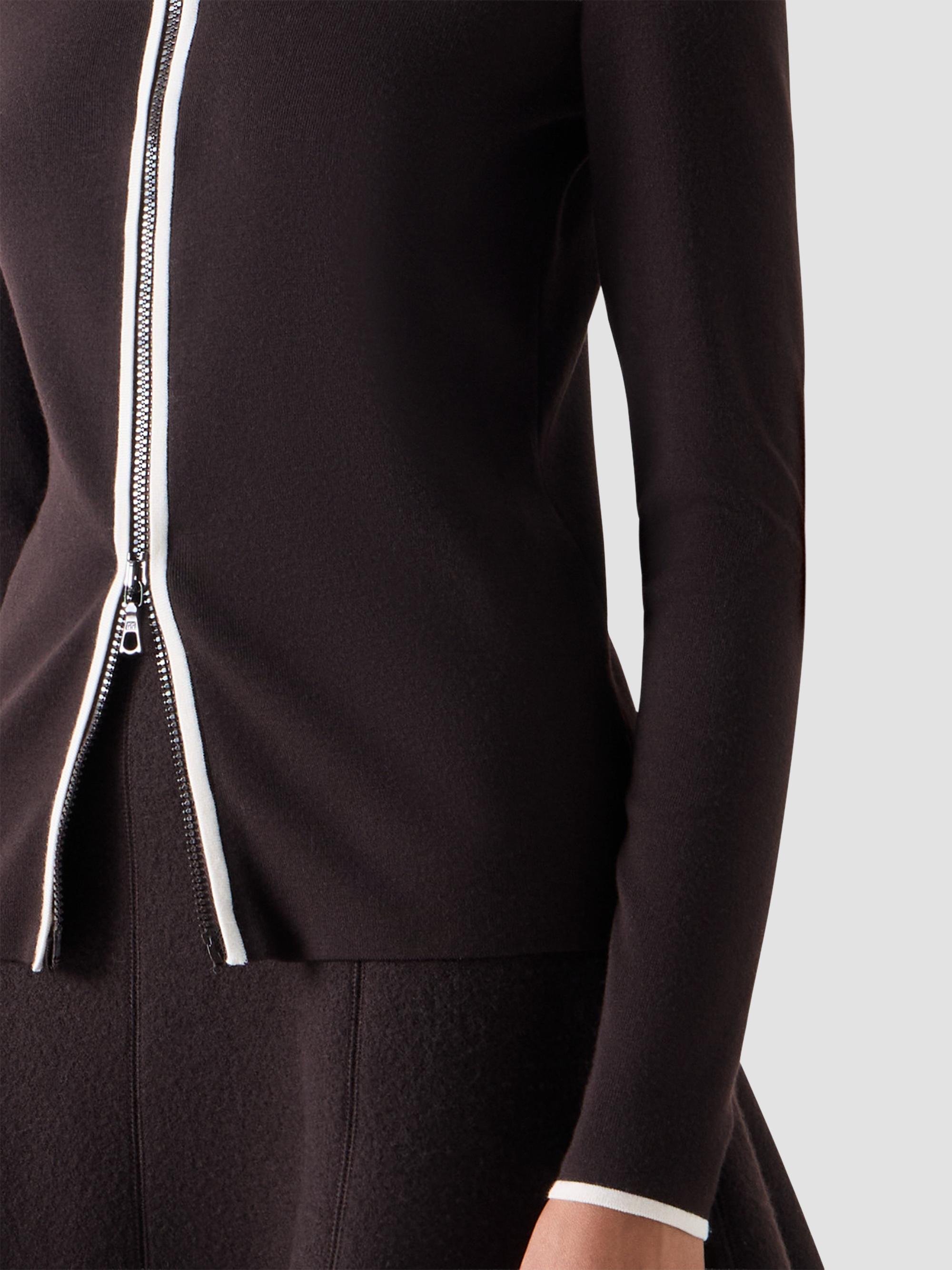 Akris punto Women's Merino Wool Knit Zip Cardigan - Espresso Cream | Thumbnail 5