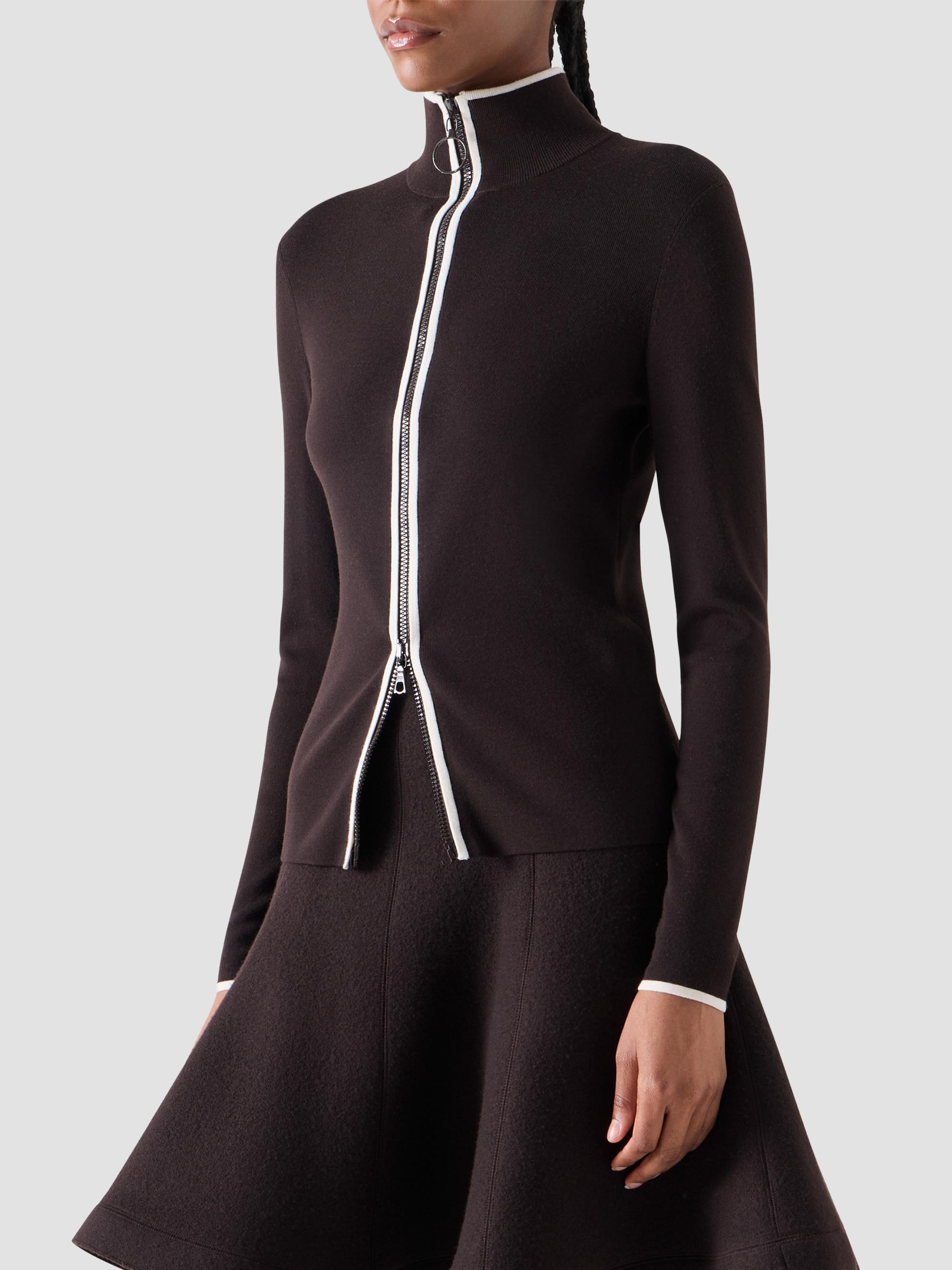 Akris punto Women's Merino Wool Knit Zip Cardigan - Espresso Cream | Thumbnail 6