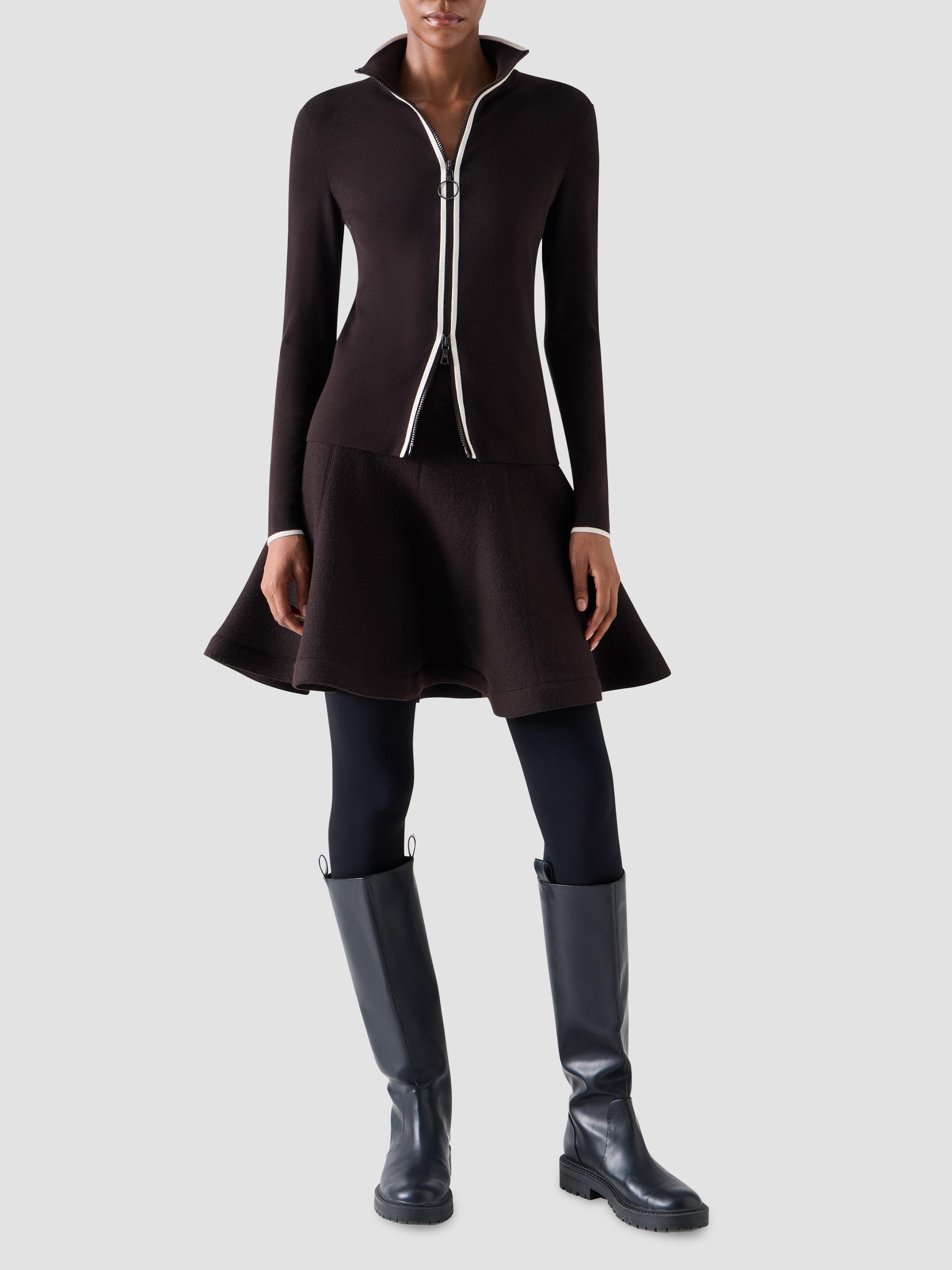 Akris punto Women's Merino Wool Knit Zip Cardigan - Espresso Cream | Thumbnail 2