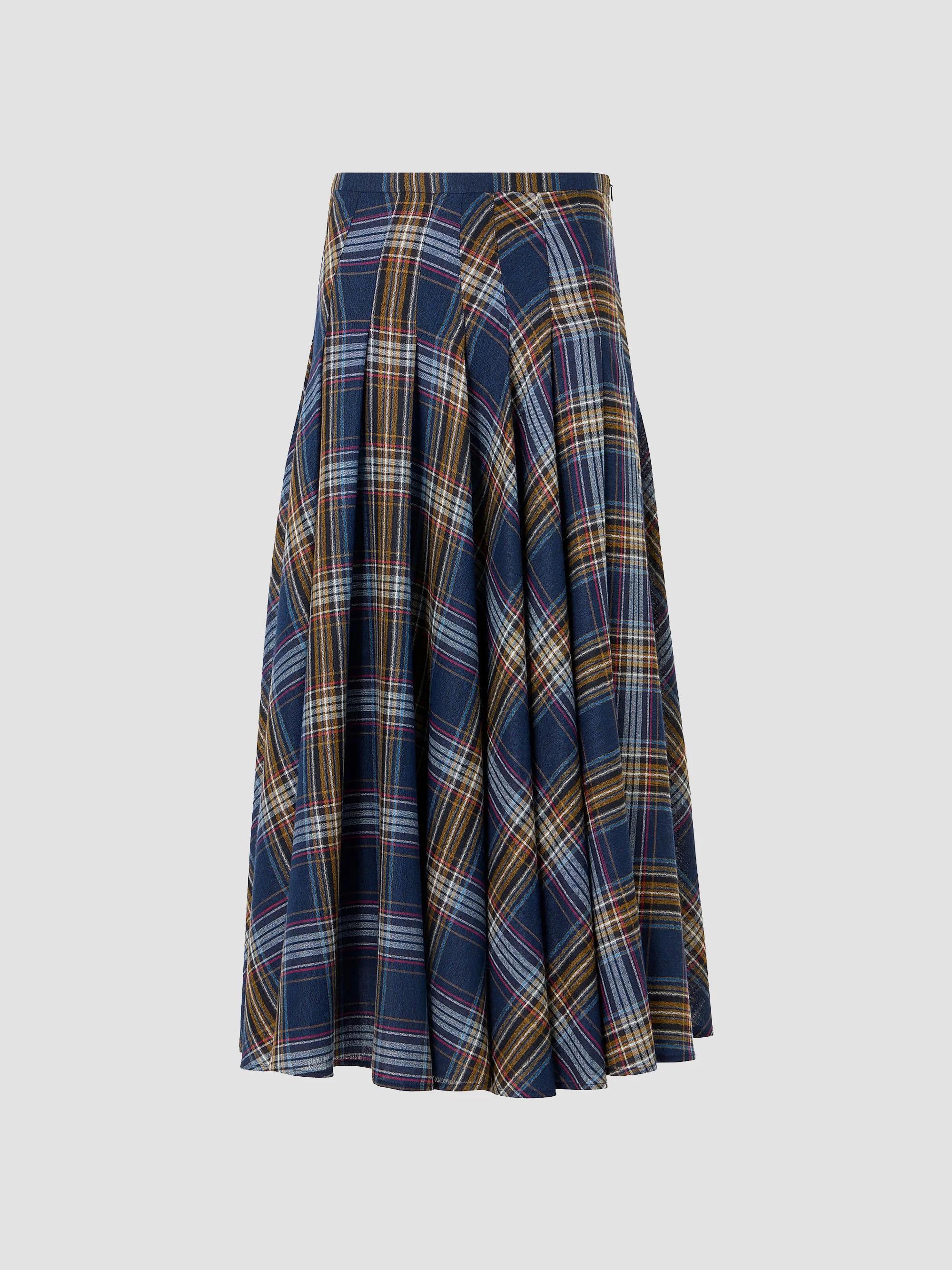 Akris punto Women's Plaid Lightweight Wool Blend Shelley Midi Skirt - Navy Multicolor - Size 6