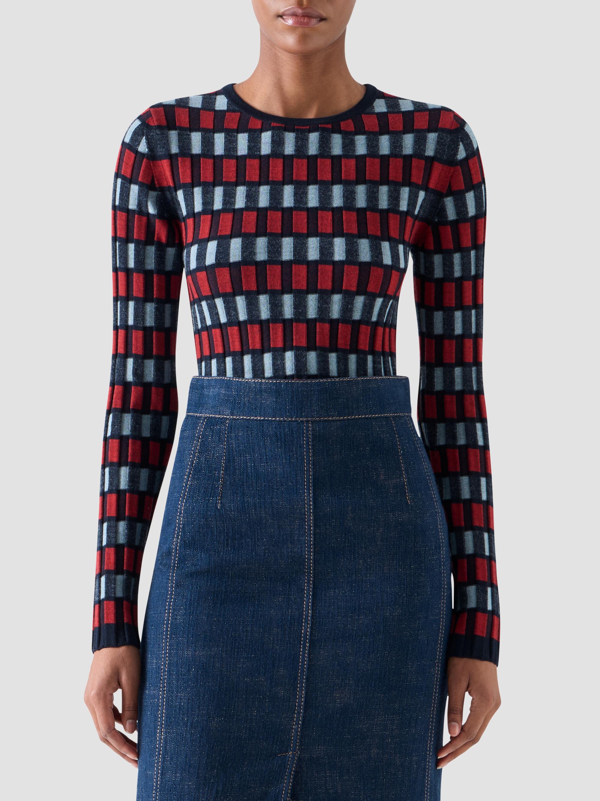 Akris punto Women's Block Wool Knit Long-Sleeve Top - Navy Rusty Red Light | Thumbnail 4