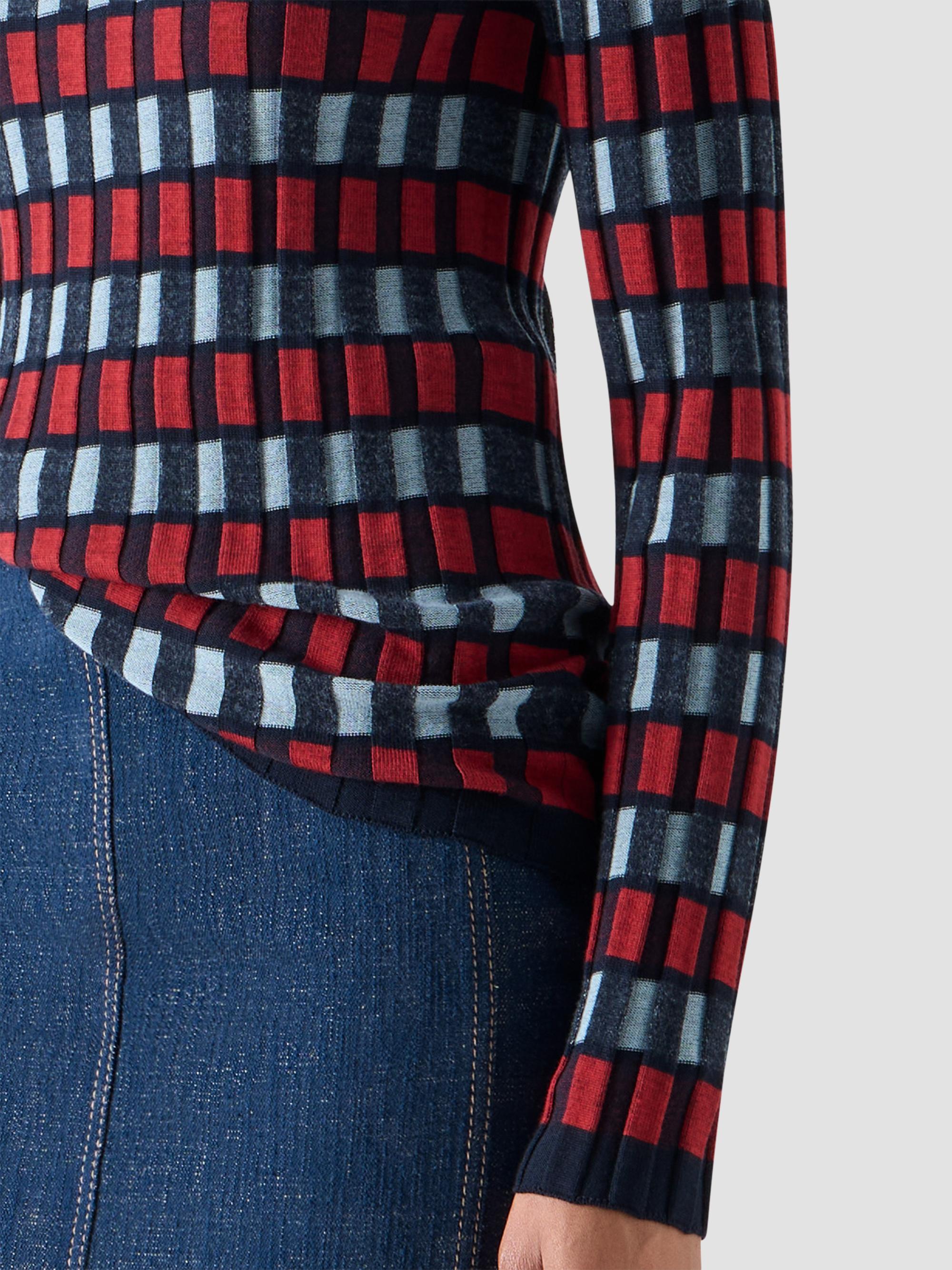 Akris punto Women's Block Wool Knit Long-Sleeve Top - Navy Rusty Red Light | Thumbnail 5