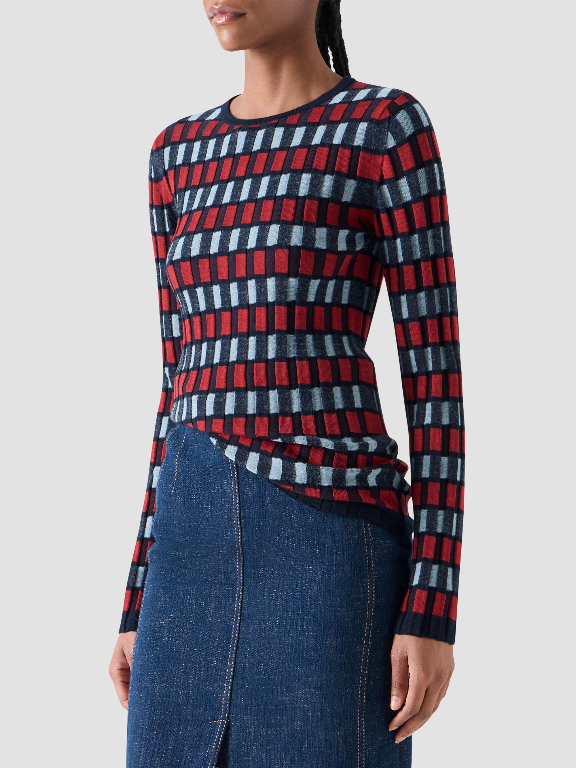Akris punto Women's Block Wool Knit Long-Sleeve Top - Navy Rusty Red Light | Thumbnail 6