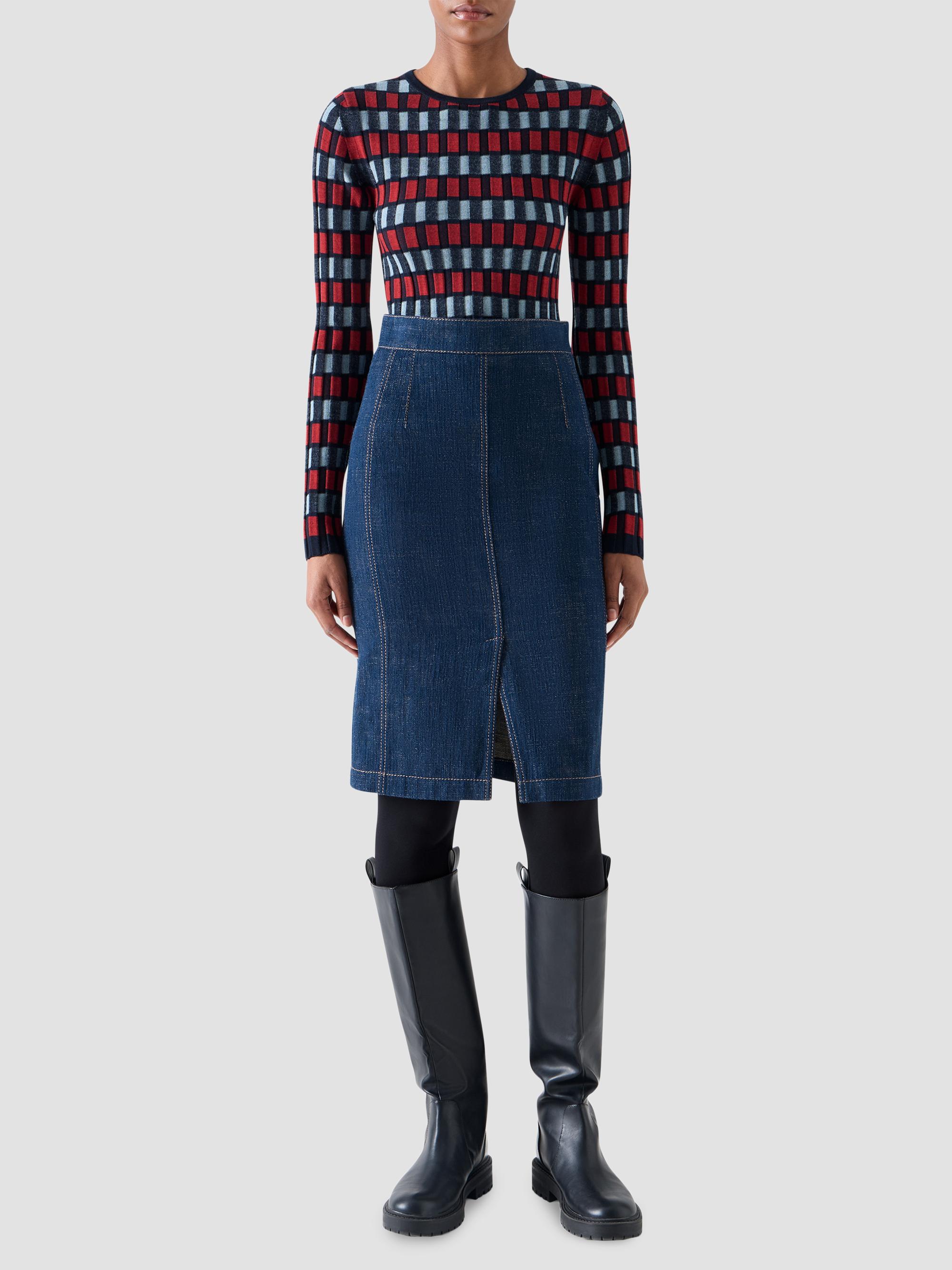 Akris punto Women's Block Wool Knit Long-Sleeve Top - Navy Rusty Red Light | Thumbnail 2
