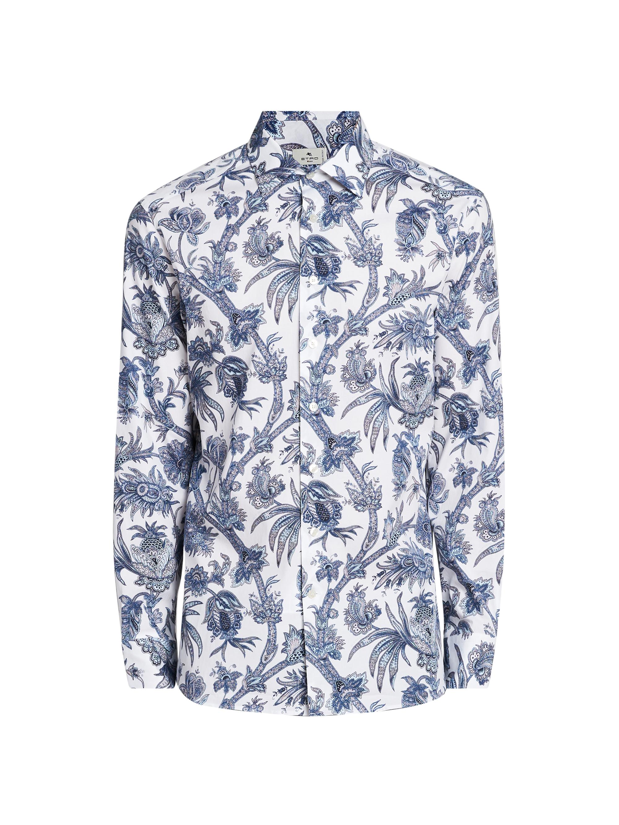 Etro Men's Multi-Floral Print Stretch Cotton Shirt - Print On White Base