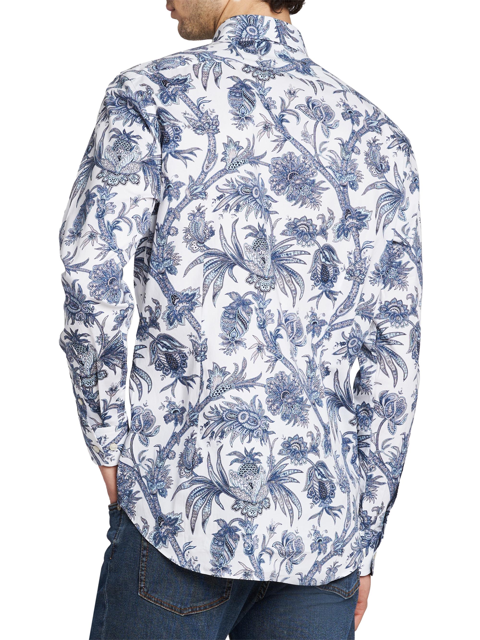 Etro Men's Multi-Floral Print Stretch Cotton Shirt - Print On White Base | Thumbnail 5