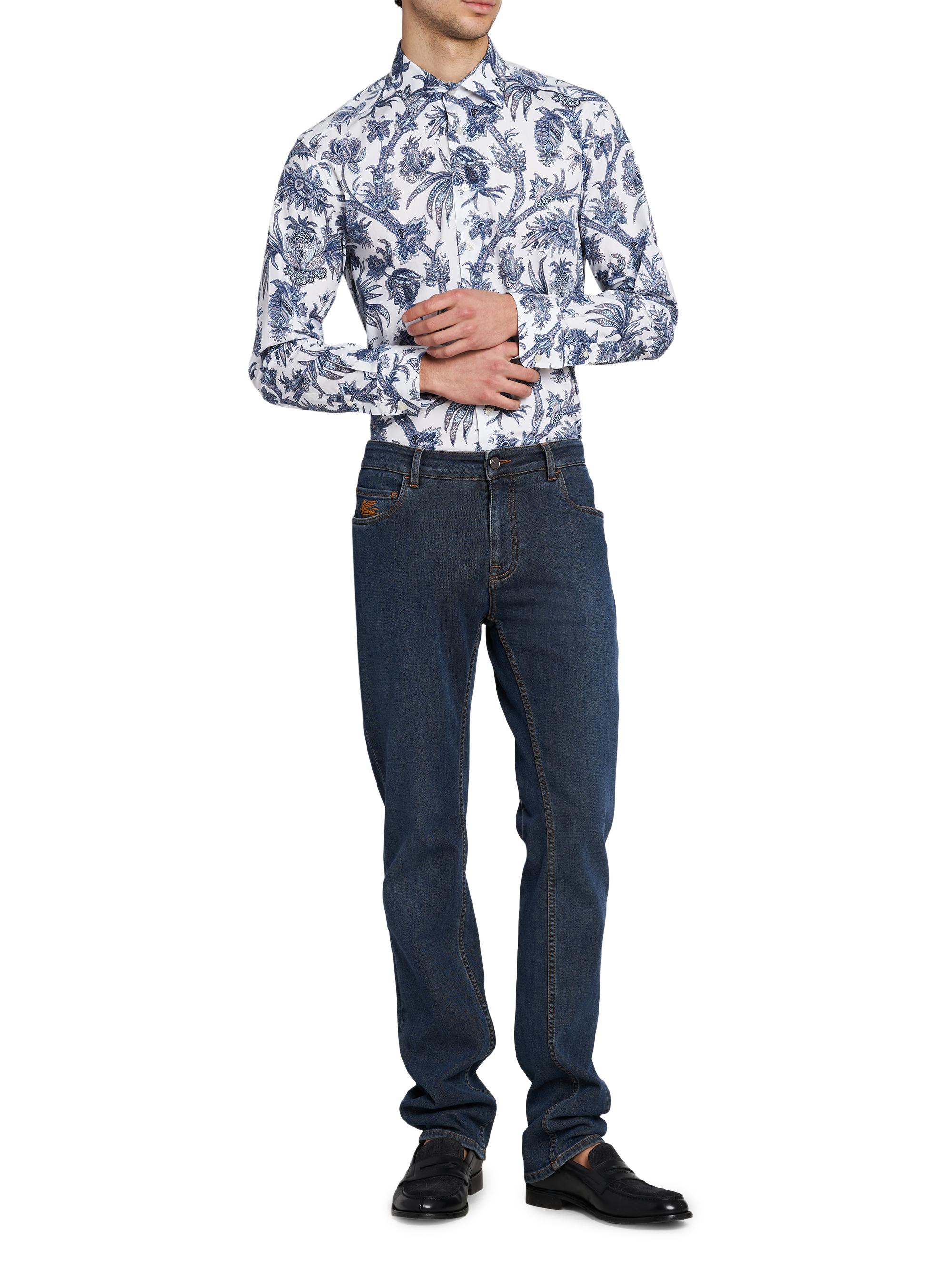 Etro Men's Multi-Floral Print Stretch Cotton Shirt - Print On White Base | Thumbnail 2