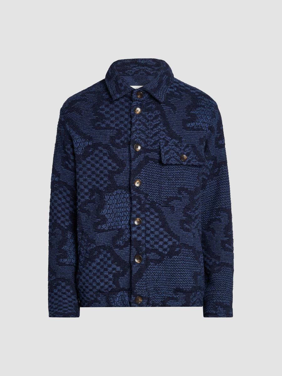 Etro Patterned Wool-blend Overshirt Jacket In Blue