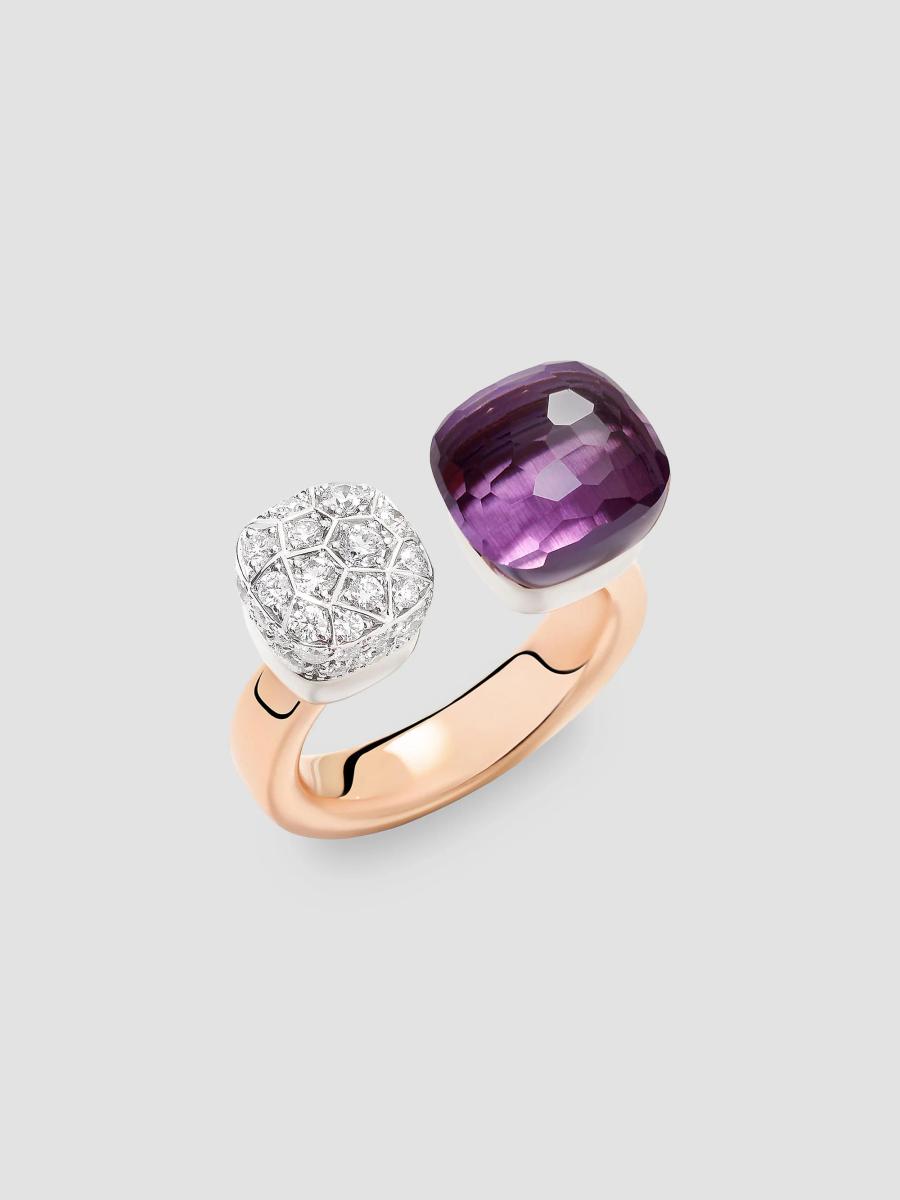 Pomellato Women's Nudo Two-tone 18k Gold, Amethyst & 0.80 Tcw Diamond Cuff Ring