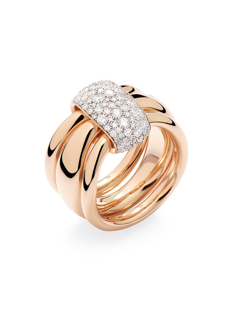 Pomellato Women's  Together Two-tone 18k Gold & 1.00 Tcw Diamond Triple-band Ring