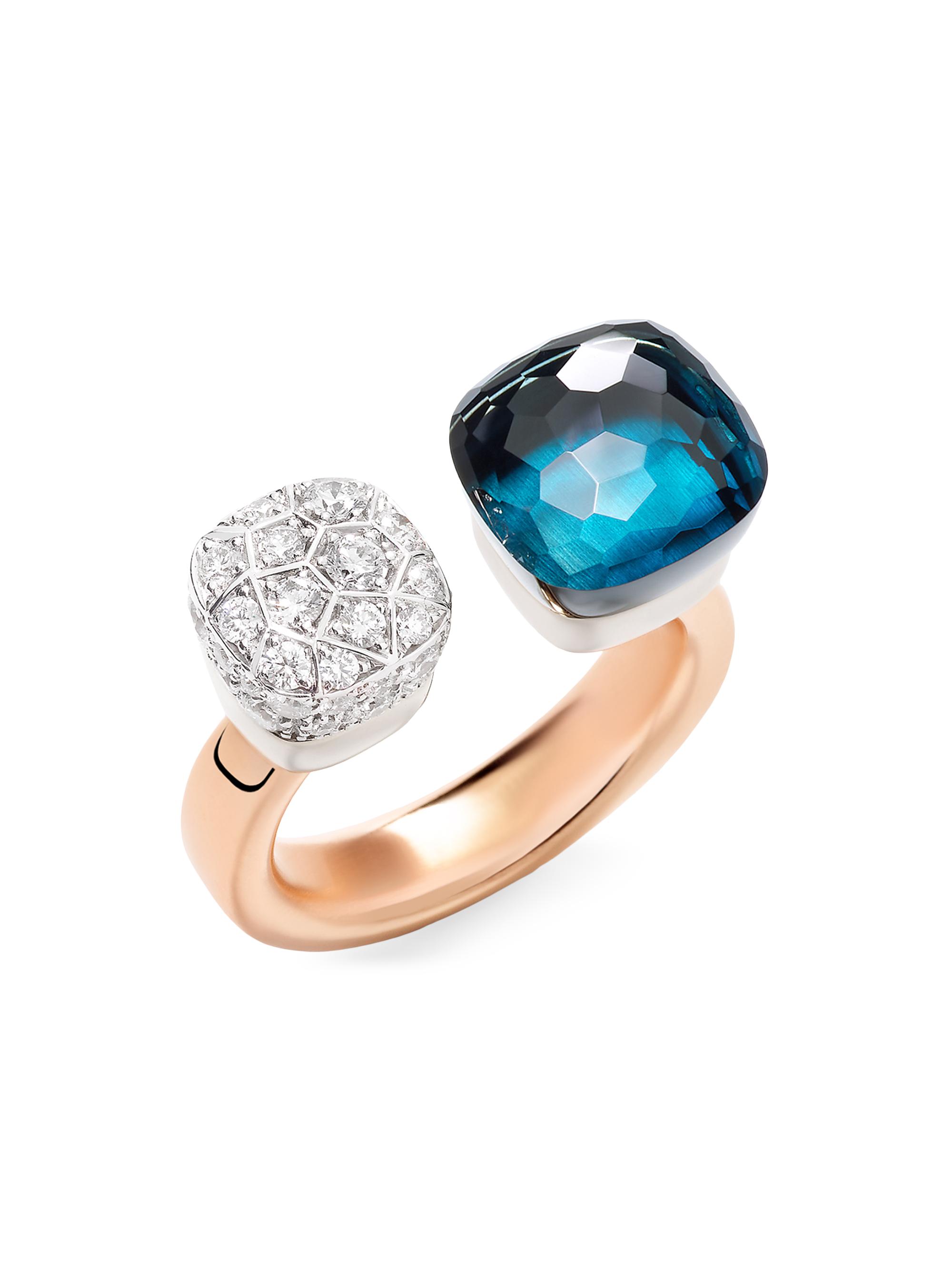 Pomellato Women's Nudo Two-Tone 18K Gold, London Blue Topaz & 0.80 TCW Diamond Cuff Ring - Rose Gold - Women's Jewelry And Watches