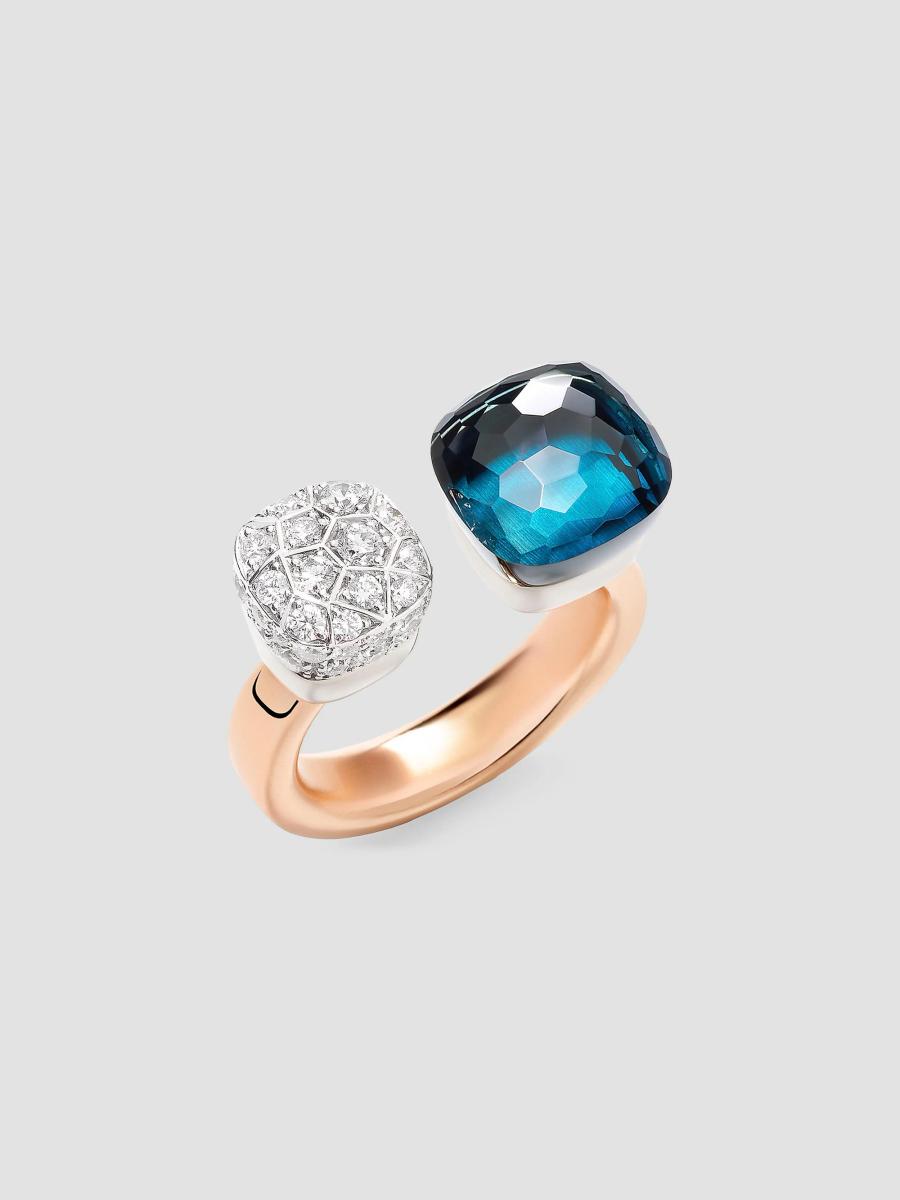 Pomellato Women's Nudo Two-tone 18k Gold, London Blue Topaz & 0.80 Tcw Diamond Cuff Ring