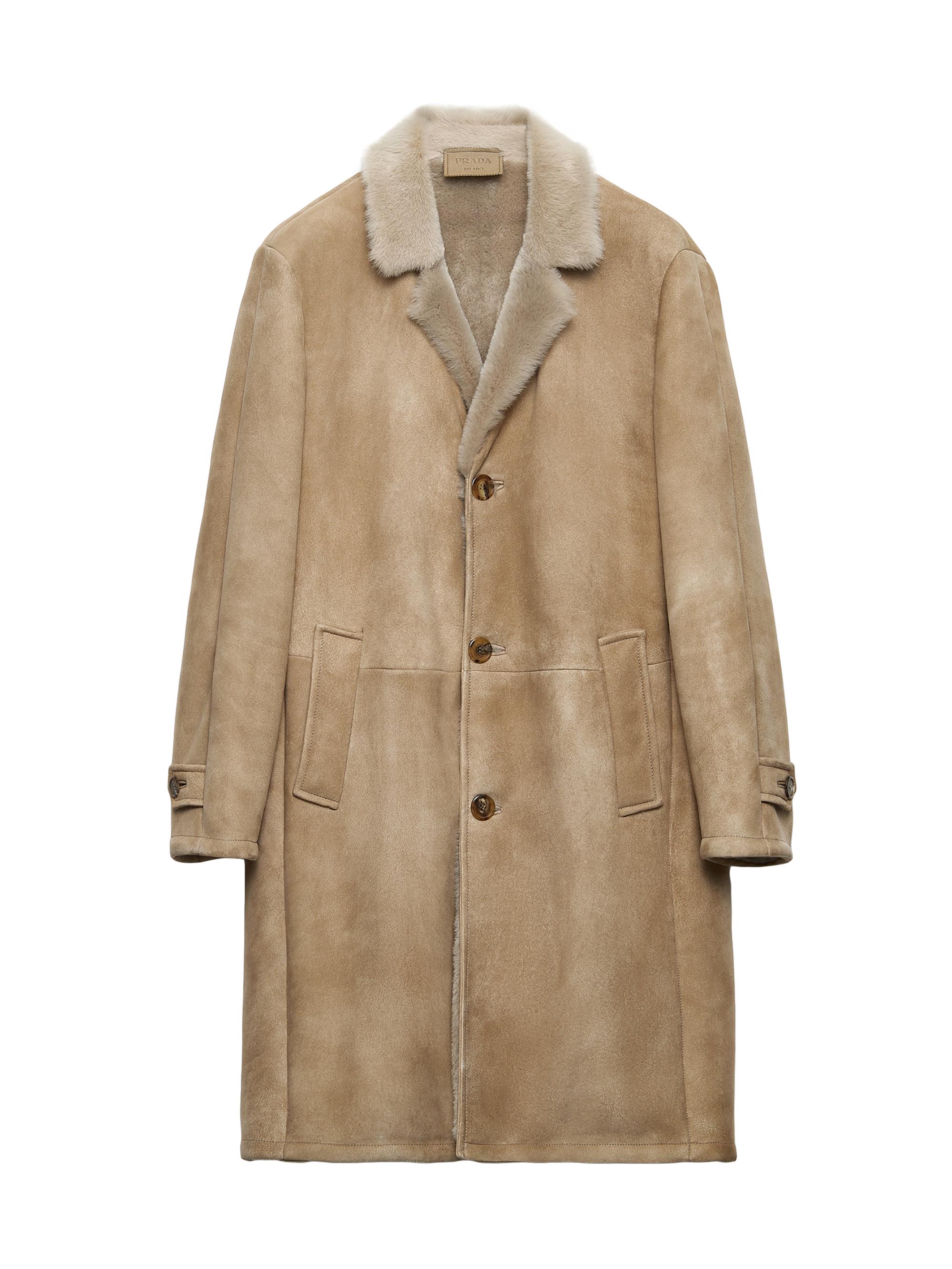 Prada Men's Shearling Long Coat - Beige
