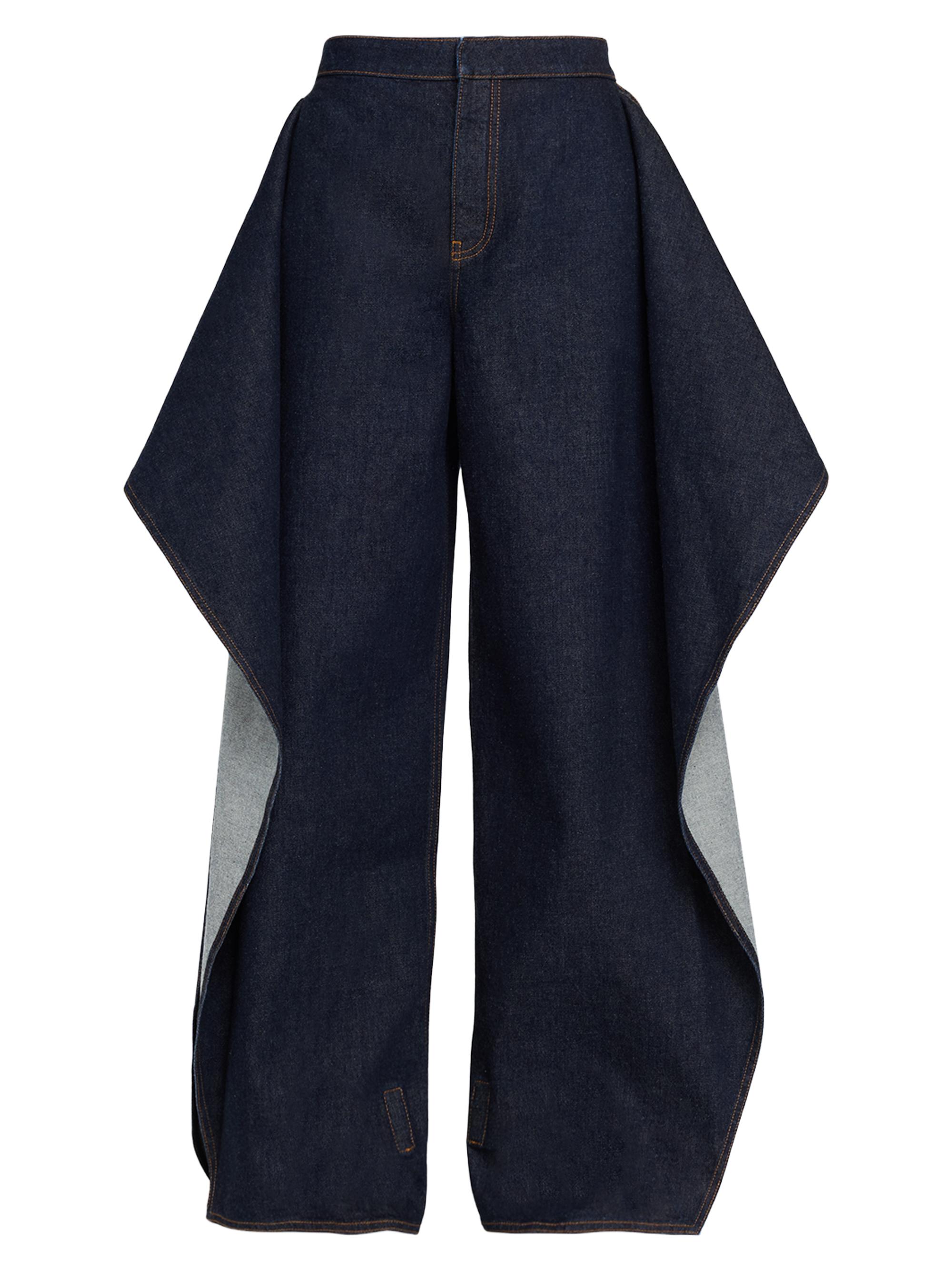 Alaïa Women's Flap Ruffled Wide-Leg Jeans - Bleu Brut