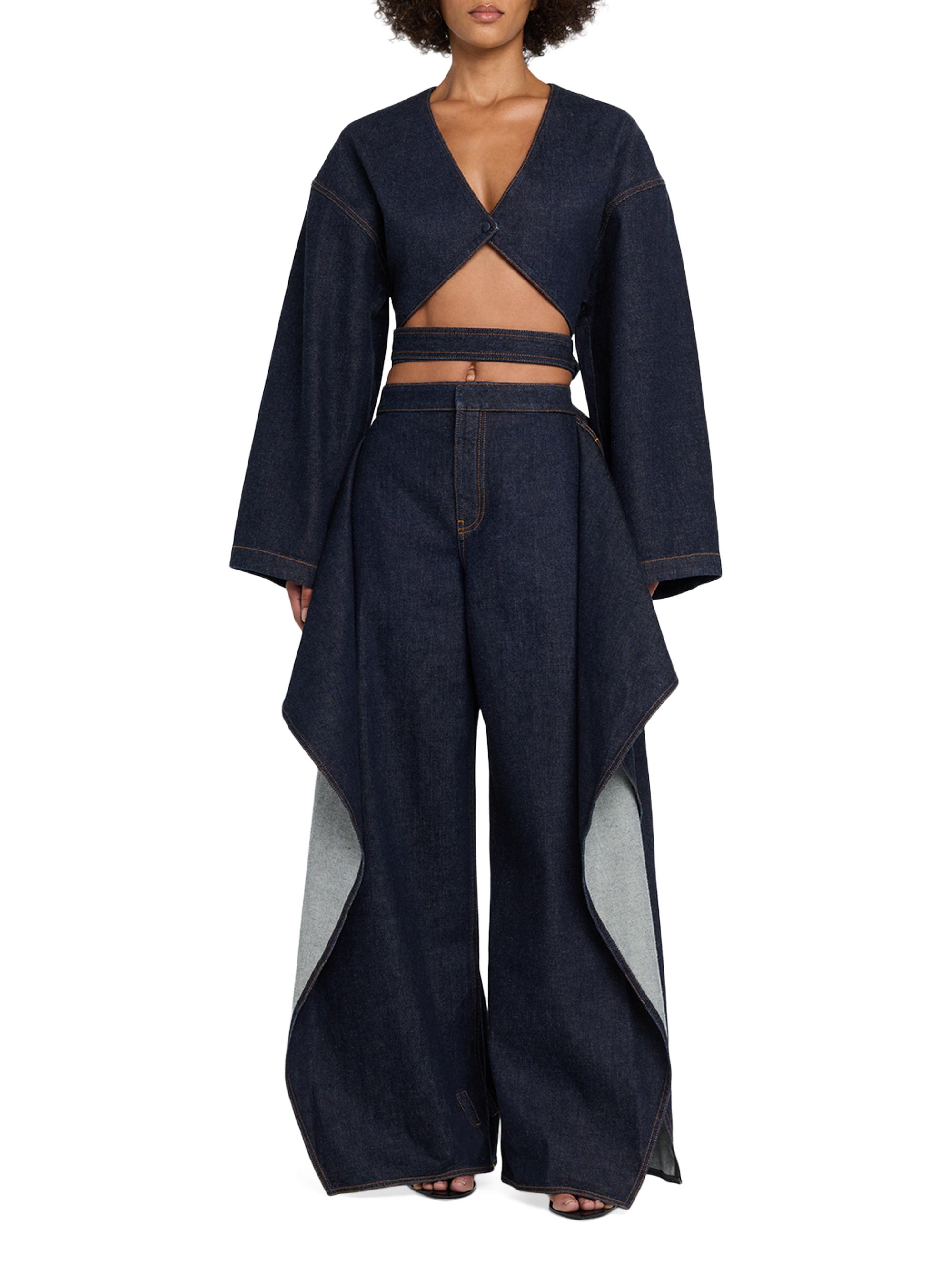 ALAÏA Flap Ruffled Wide-Leg Jeans | Saks Fifth Avenue