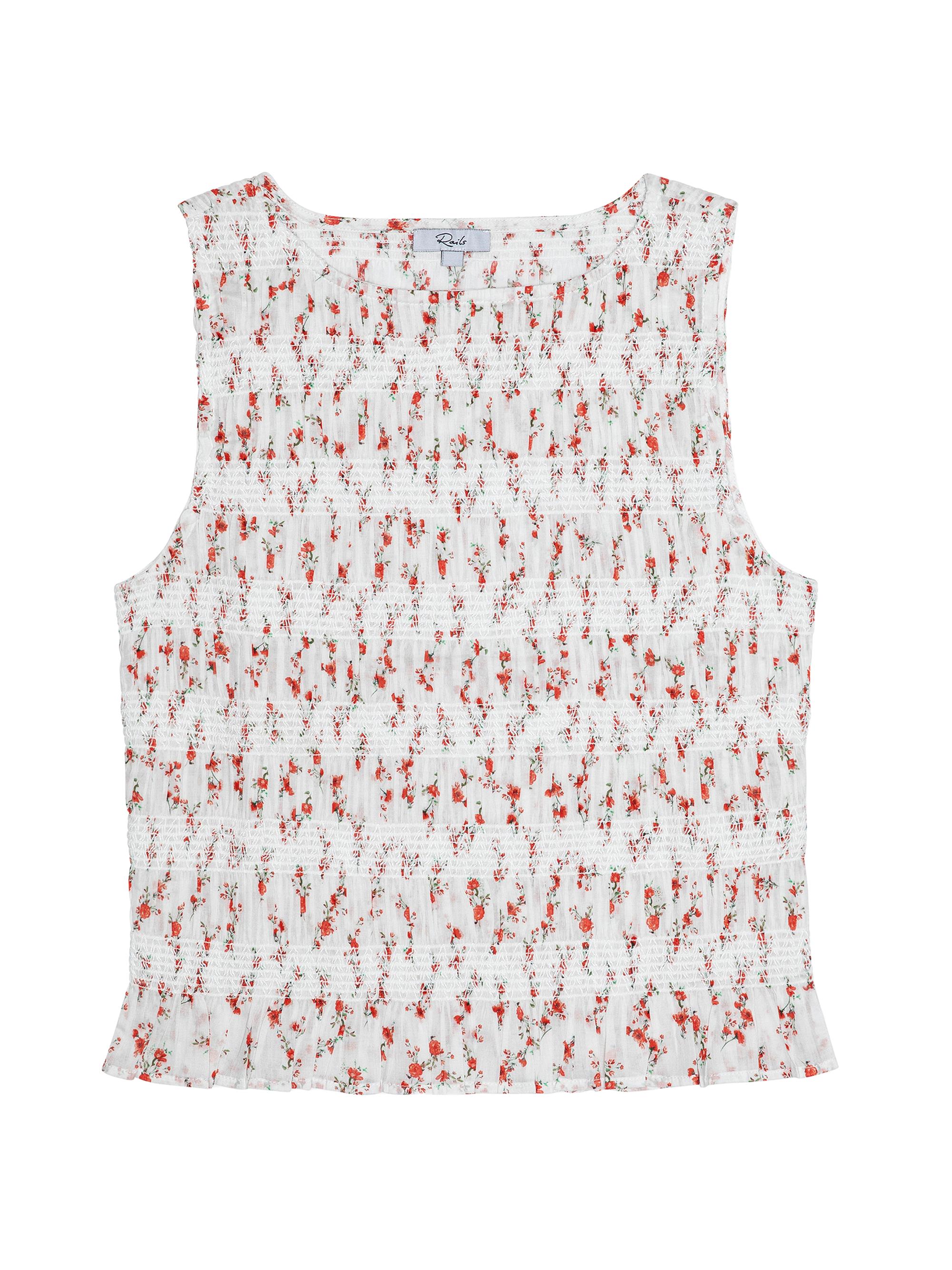 Rails Women's Kane Floral Cotton Smocked Sleeveless Top - Rouge Romantic