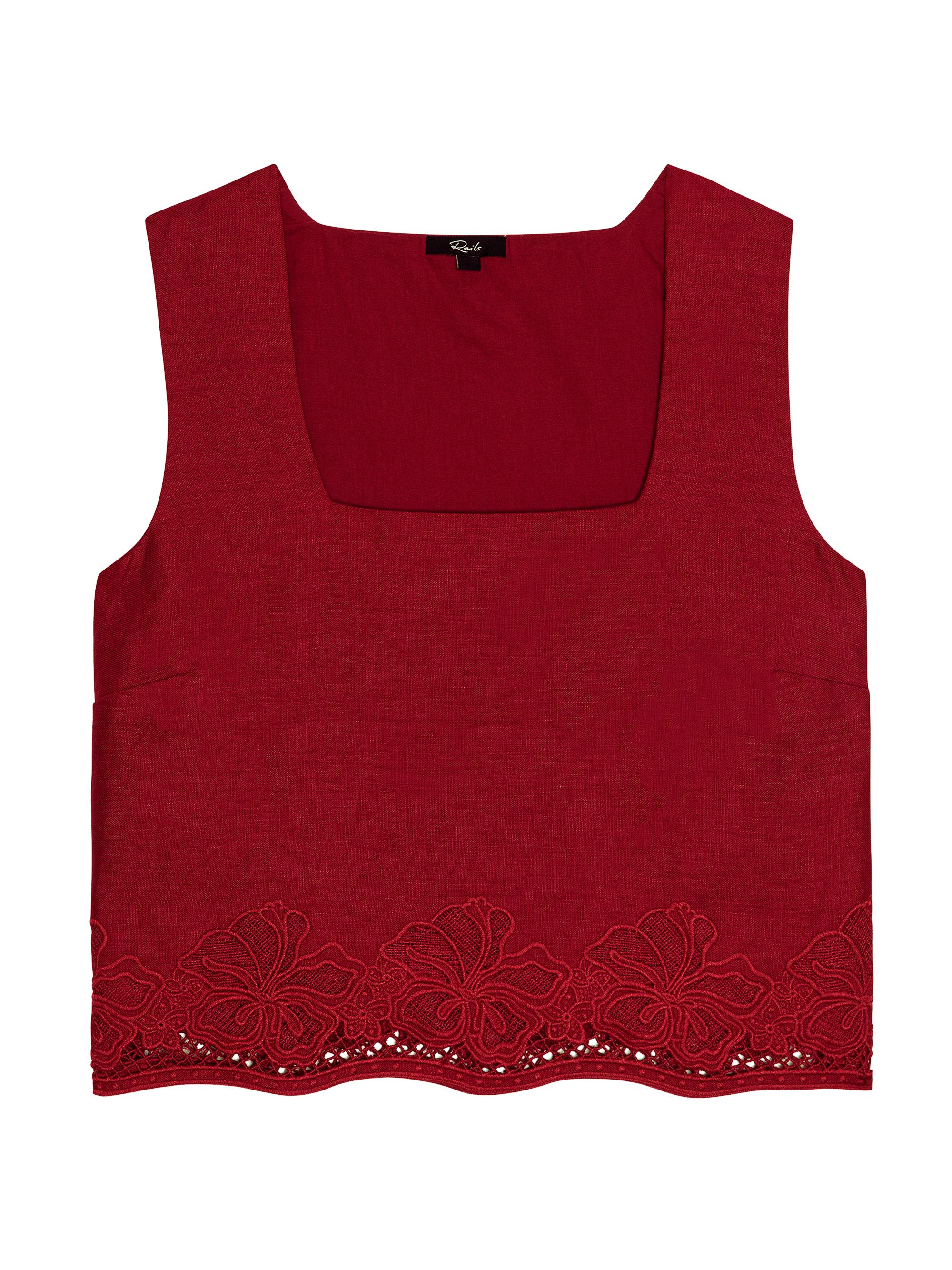 Rails Women's Akira Linen Embroidered Top - Berry Hibiscus Embroidery