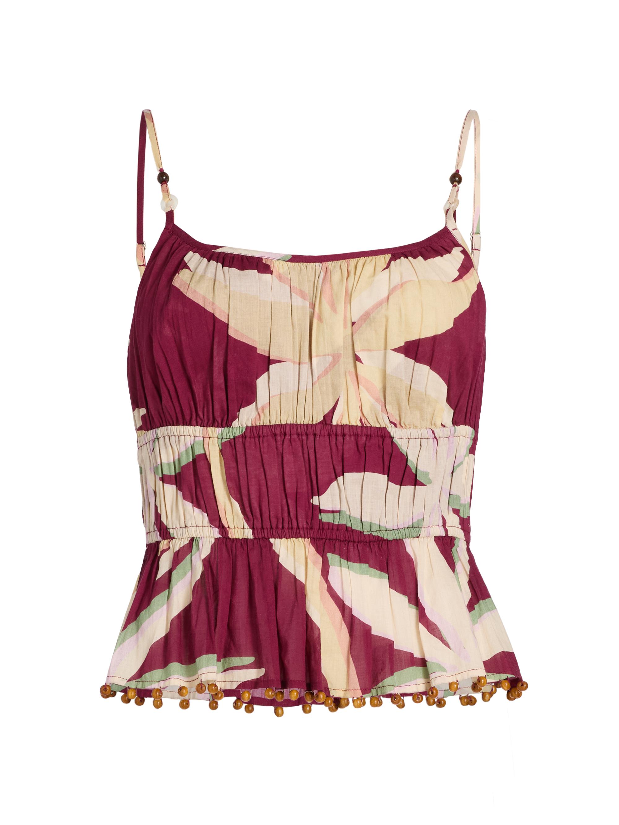 Rails Women's Theda Palm Print Cotton Peplum Crop Top - Red Palma