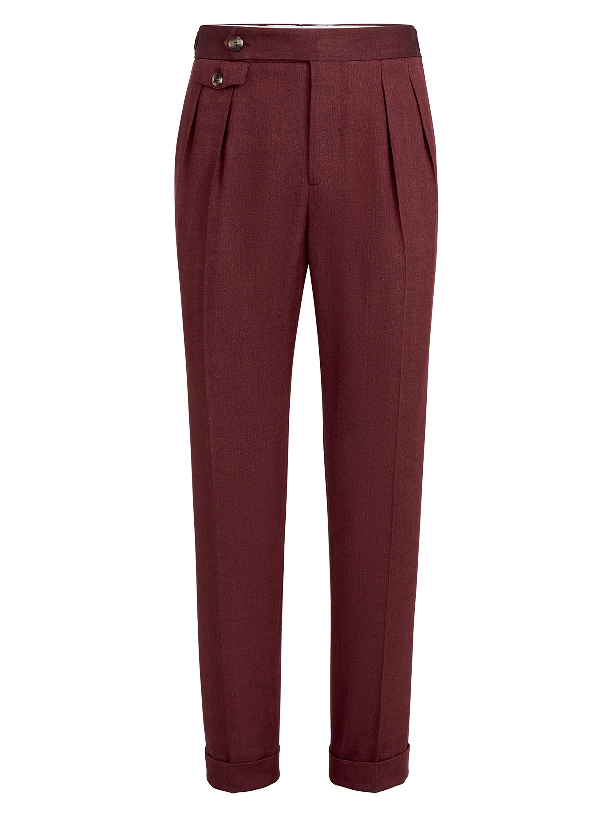 Brunello Cucinelli Men's Linen and Virgin Wool Chevron Trousers - Cherry