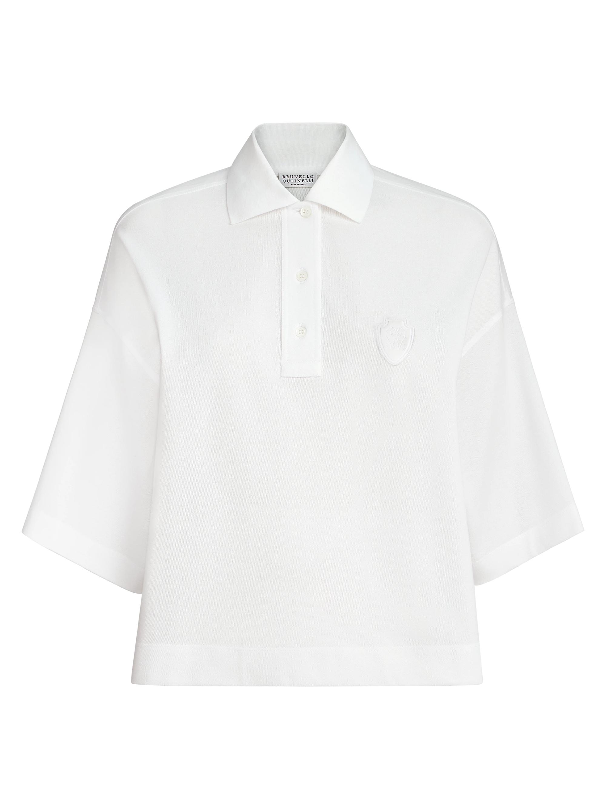 Brunello Cucinelli Women's Stretch Cotton Piqué Polo Shirt with Logo - White