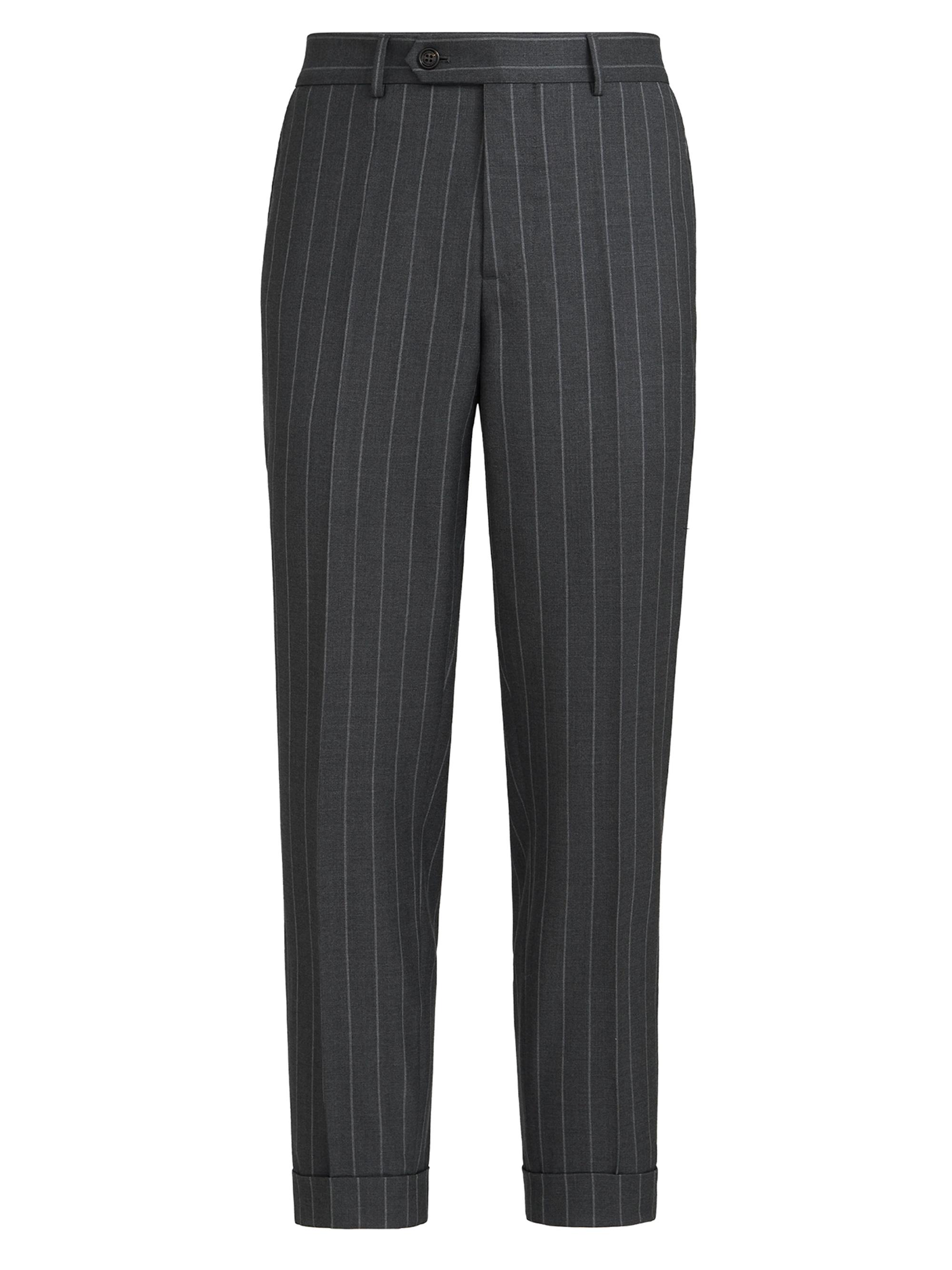 Brunello Cucinelli Men's Super 150s Virgin Wool Wide Chalk Stripe Batavia Trousers - Grey