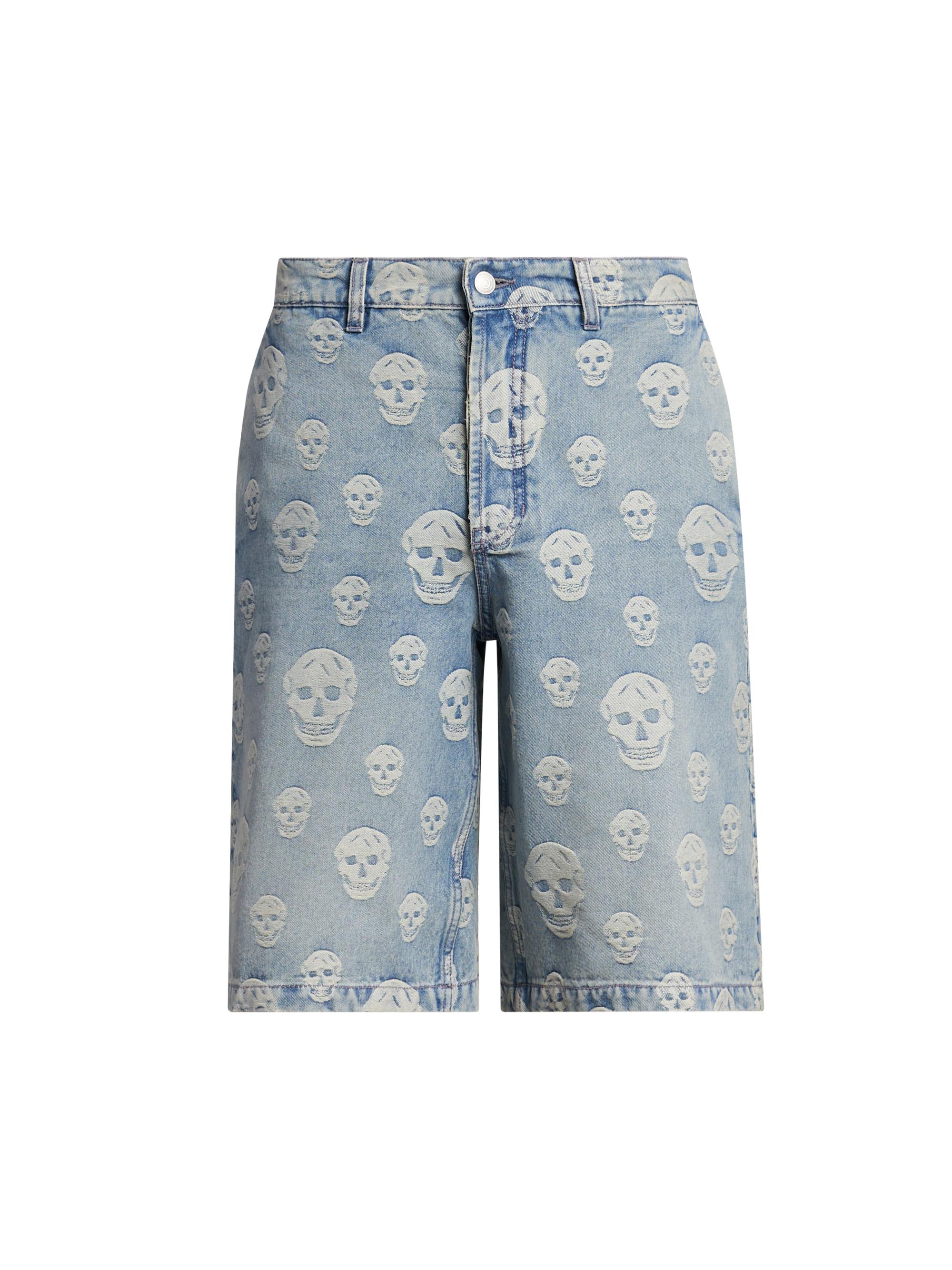 McQueen Men's Skull Sailor Denim Shorts - Blue Washed