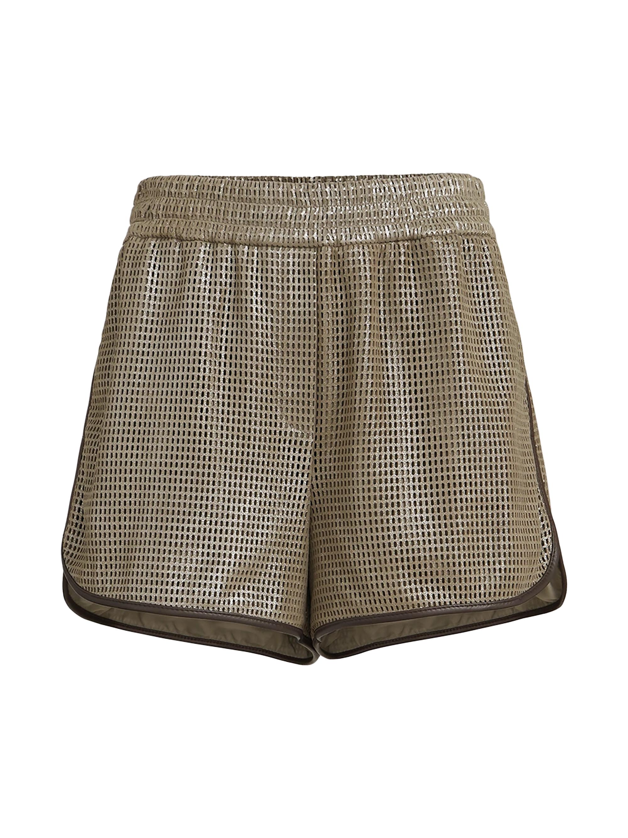 Brunello Cucinelli Women's Sparkling Leather Net Shorts - Khaki