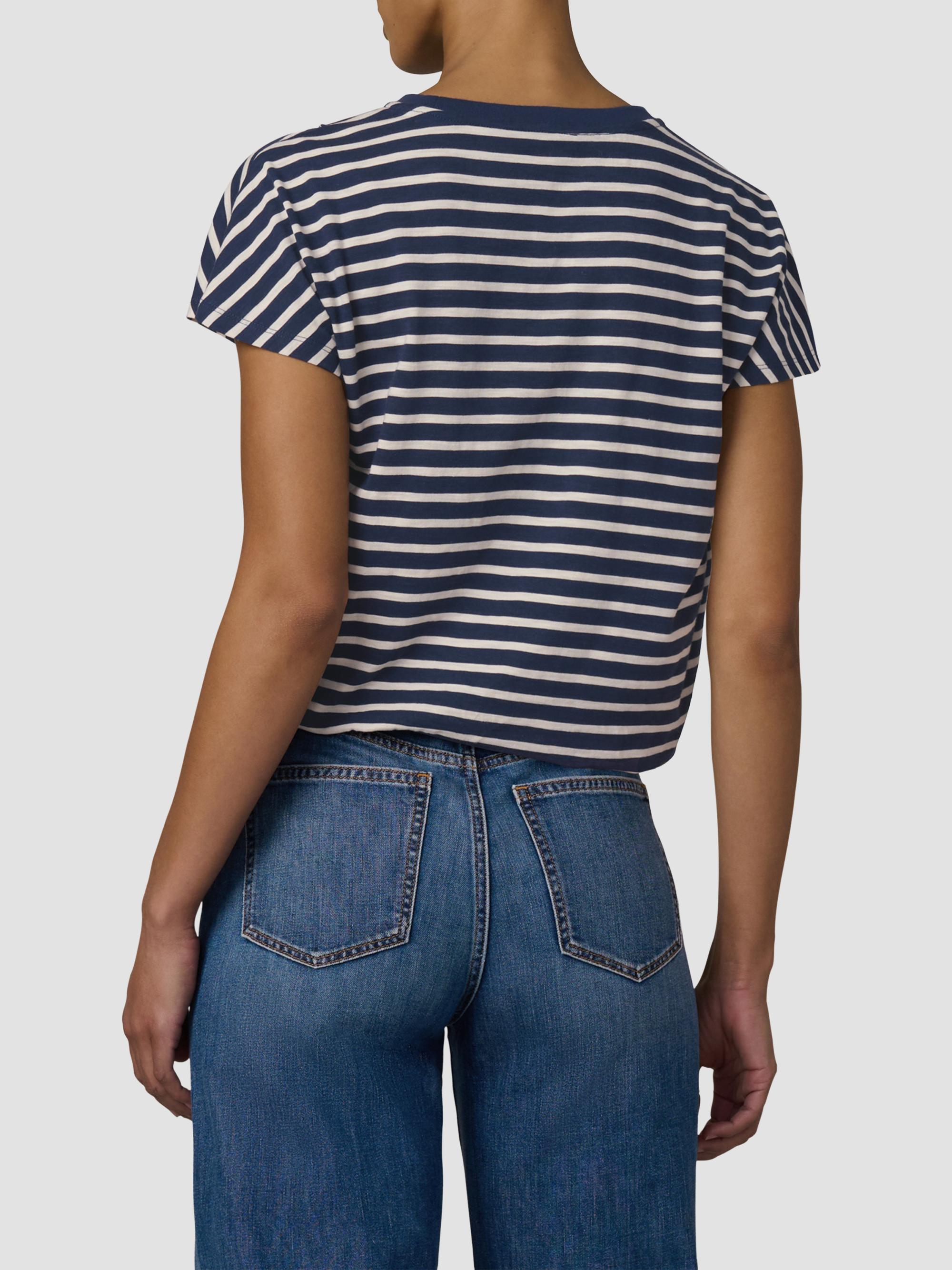 Joe's Jeans Women's The Bubble Striped Cotton-Blend T-Shirt - Navy Ecru Stripe | Thumbnail 3