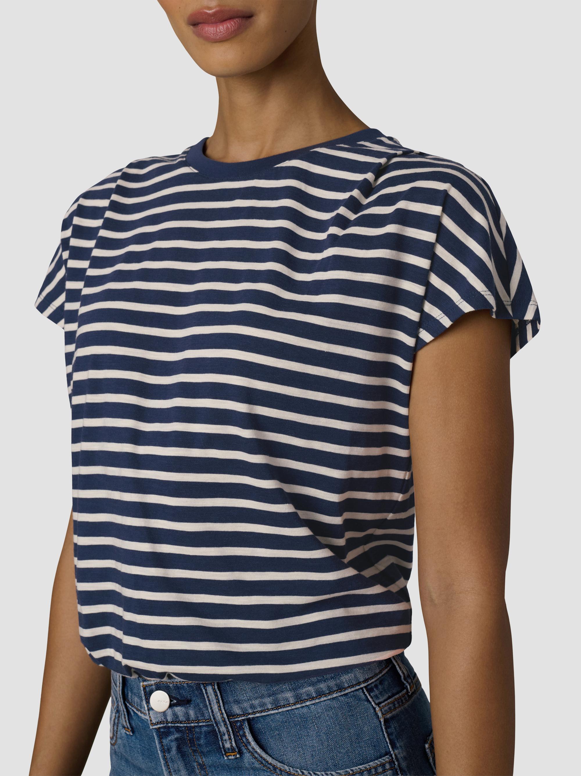 Joe's Jeans Women's The Bubble Striped Cotton-Blend T-Shirt - Navy Ecru Stripe | Thumbnail 5