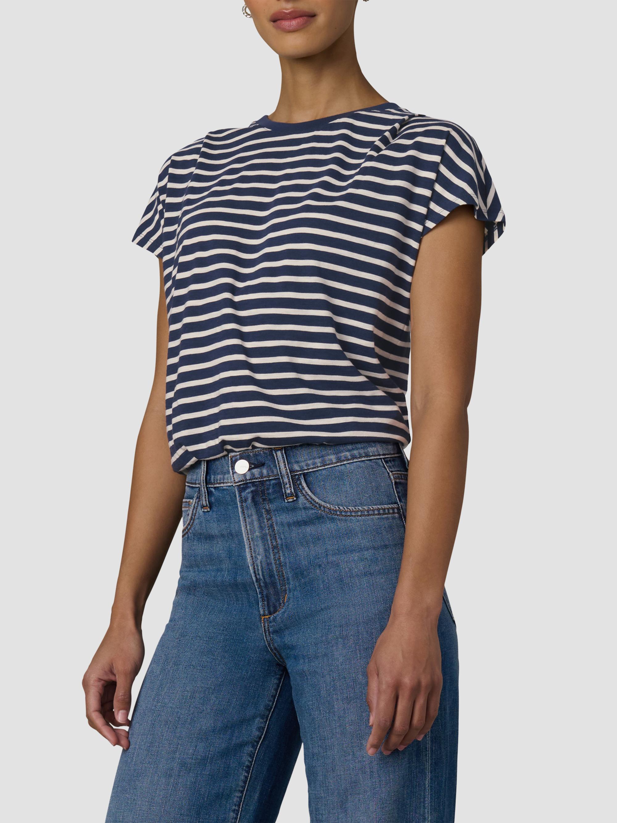 Joe's Jeans Women's The Bubble Striped Cotton-Blend T-Shirt - Navy Ecru Stripe | Thumbnail 6