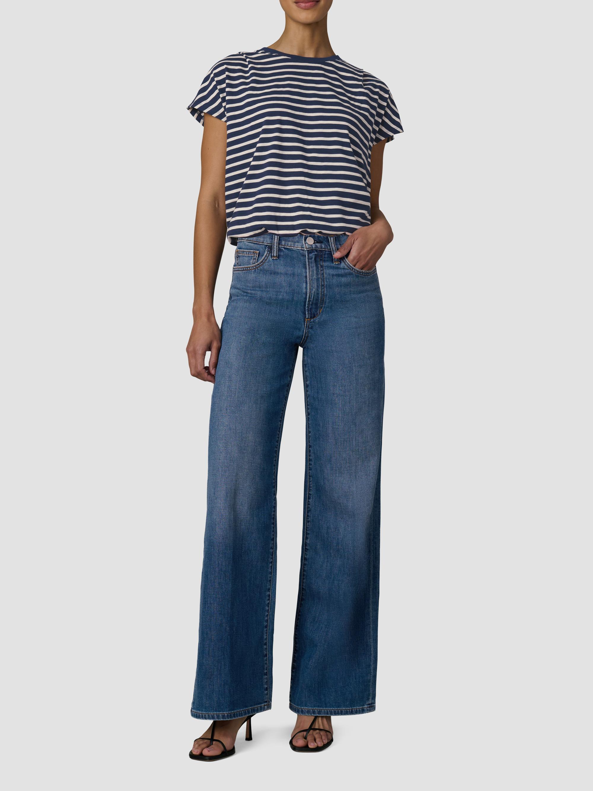 Joe's Jeans Women's The Bubble Striped Cotton-Blend T-Shirt - Navy Ecru Stripe | Thumbnail 2