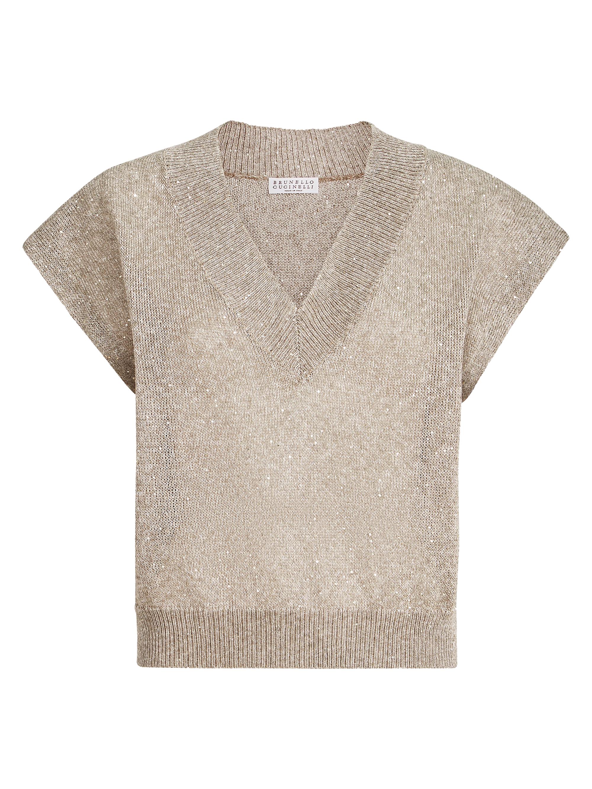 Brunello Cucinelli Women's Linen and Cotton Diamond Yarn Sweater - Light Brown