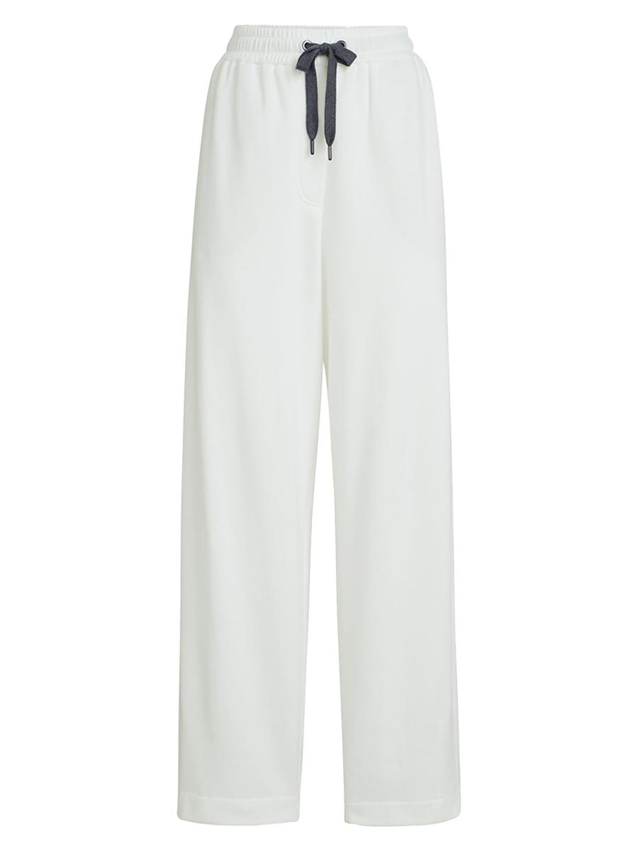 Brunello Cucinelli Women's Techno Cotton Piqué Track Trousers In White