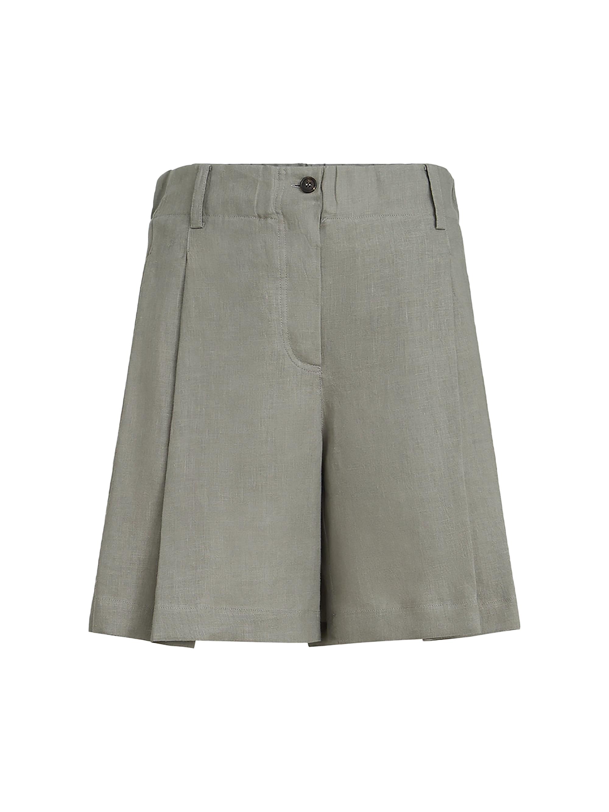 Brunello Cucinelli Women's Linen Shorts with Drawstring and Pleats - Khaki