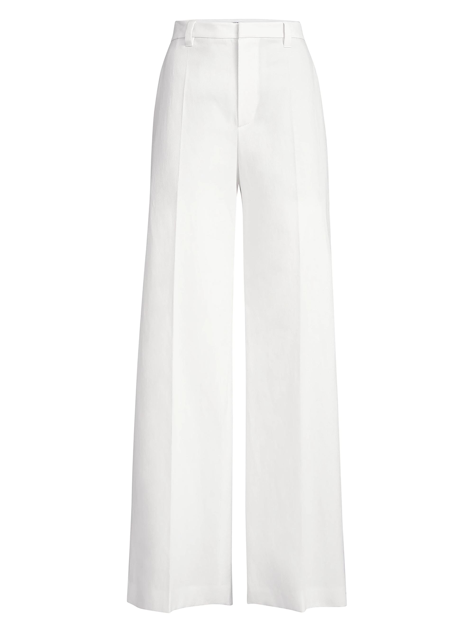 Brunello Cucinelli Women's Cotton and Paper Yarn Diagonal Loose Flared Trousers with Monili - White