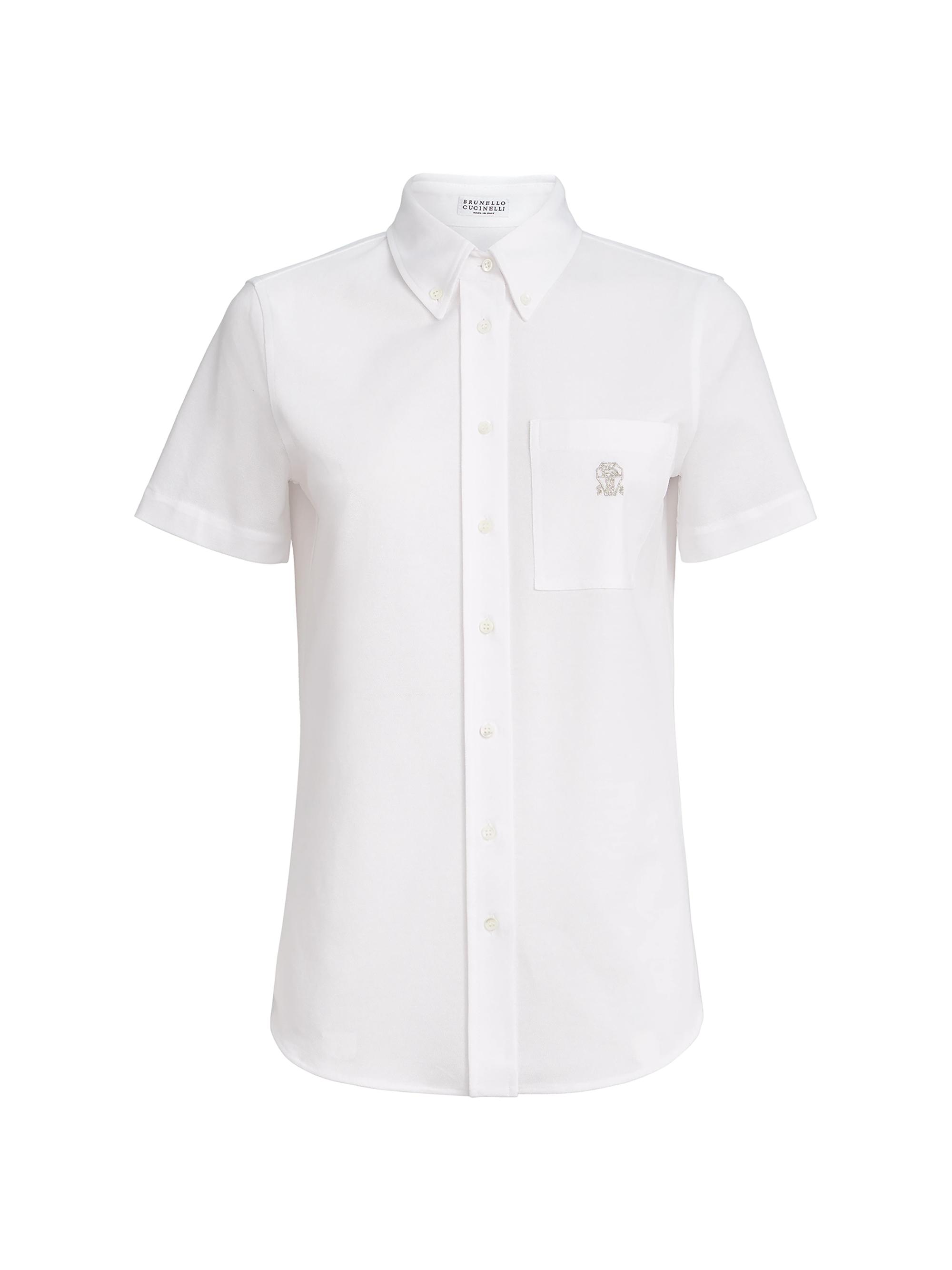 Brunello Cucinelli Women's Stretch Cotton Piqué Short Sleeve Shirt - White