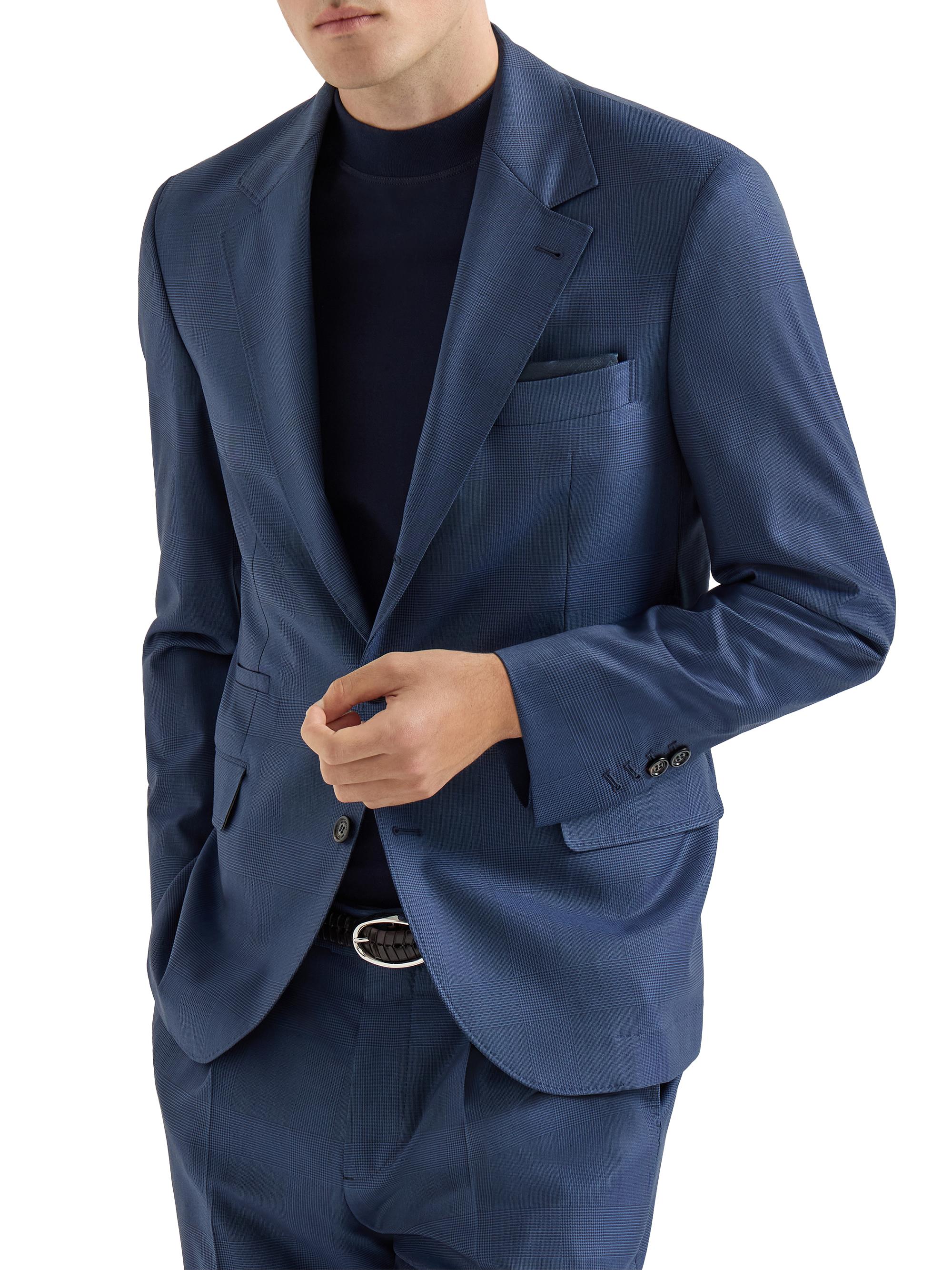 Brunello Cucinelli Men's Super 150s Virgin Wool Prince of Wales Jacket - Blue