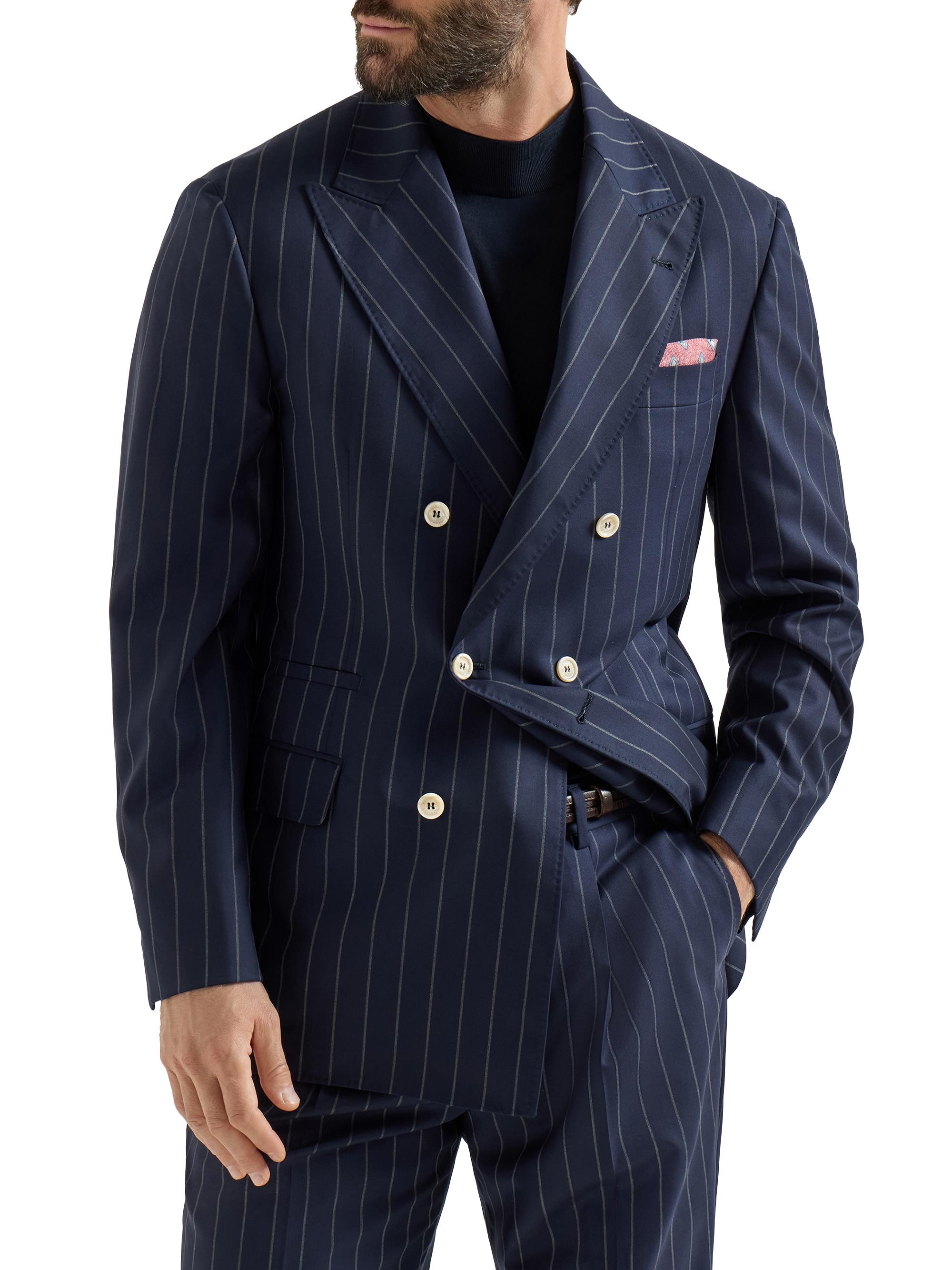 Brunello Cucinelli Men's One and a Half Breasted Blazer in Super 150s Virgin Wool - Blue