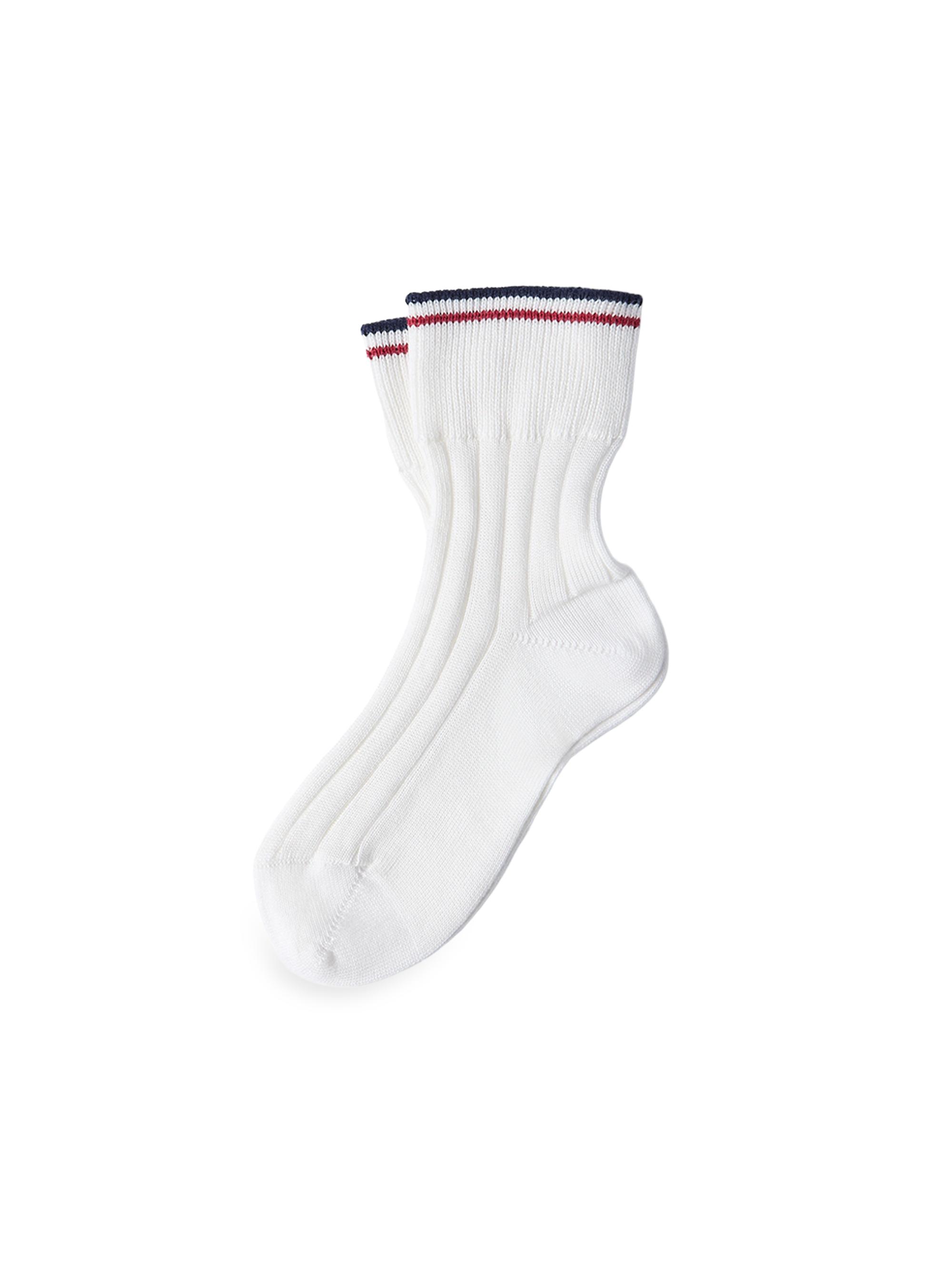Brunello Cucinelli Women's Cotton Rib Knit Socks with Stripes - White