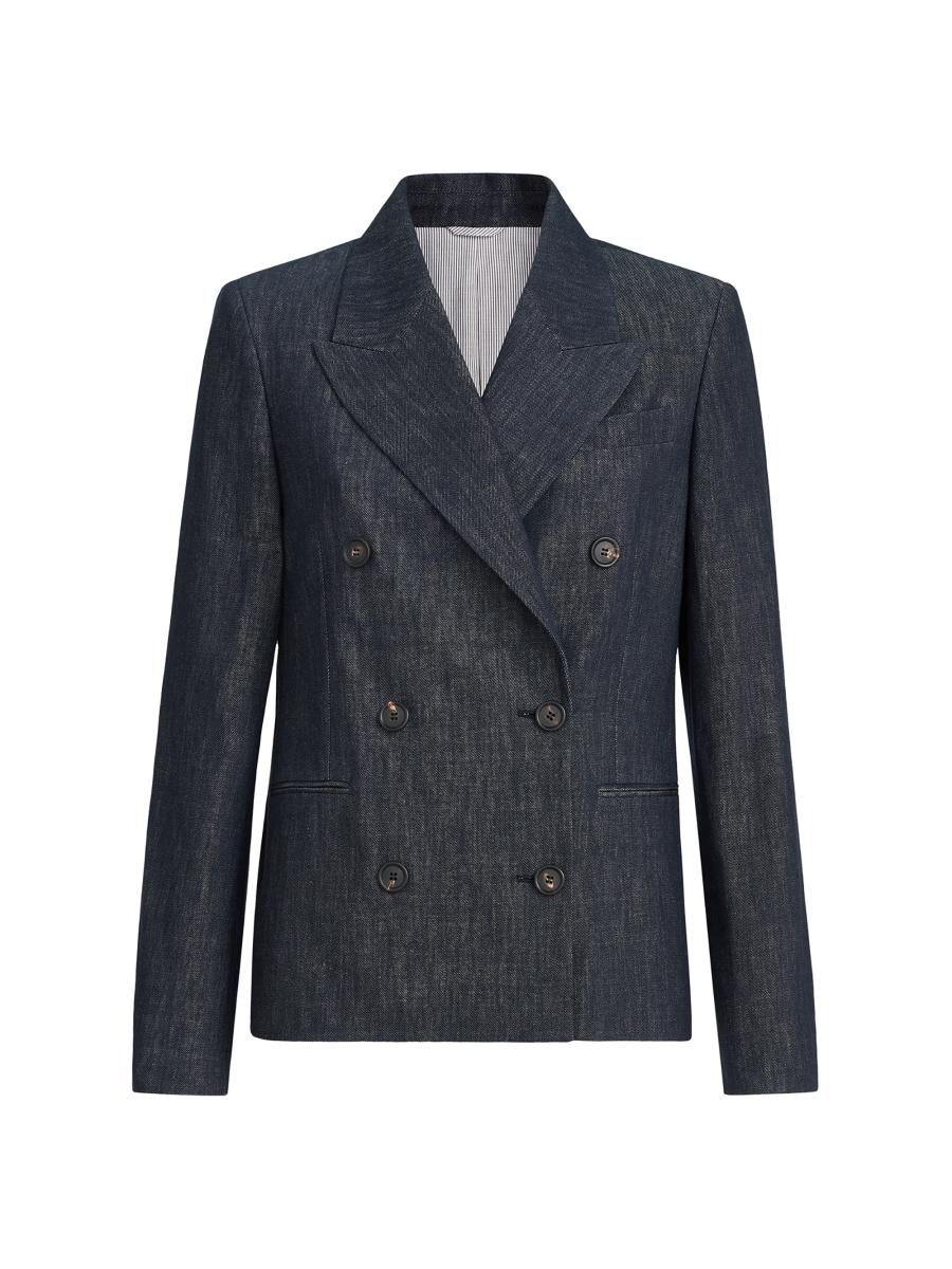 Brunello Cucinelli Women's Cotton Denim Effect Twill Blazer In Blue