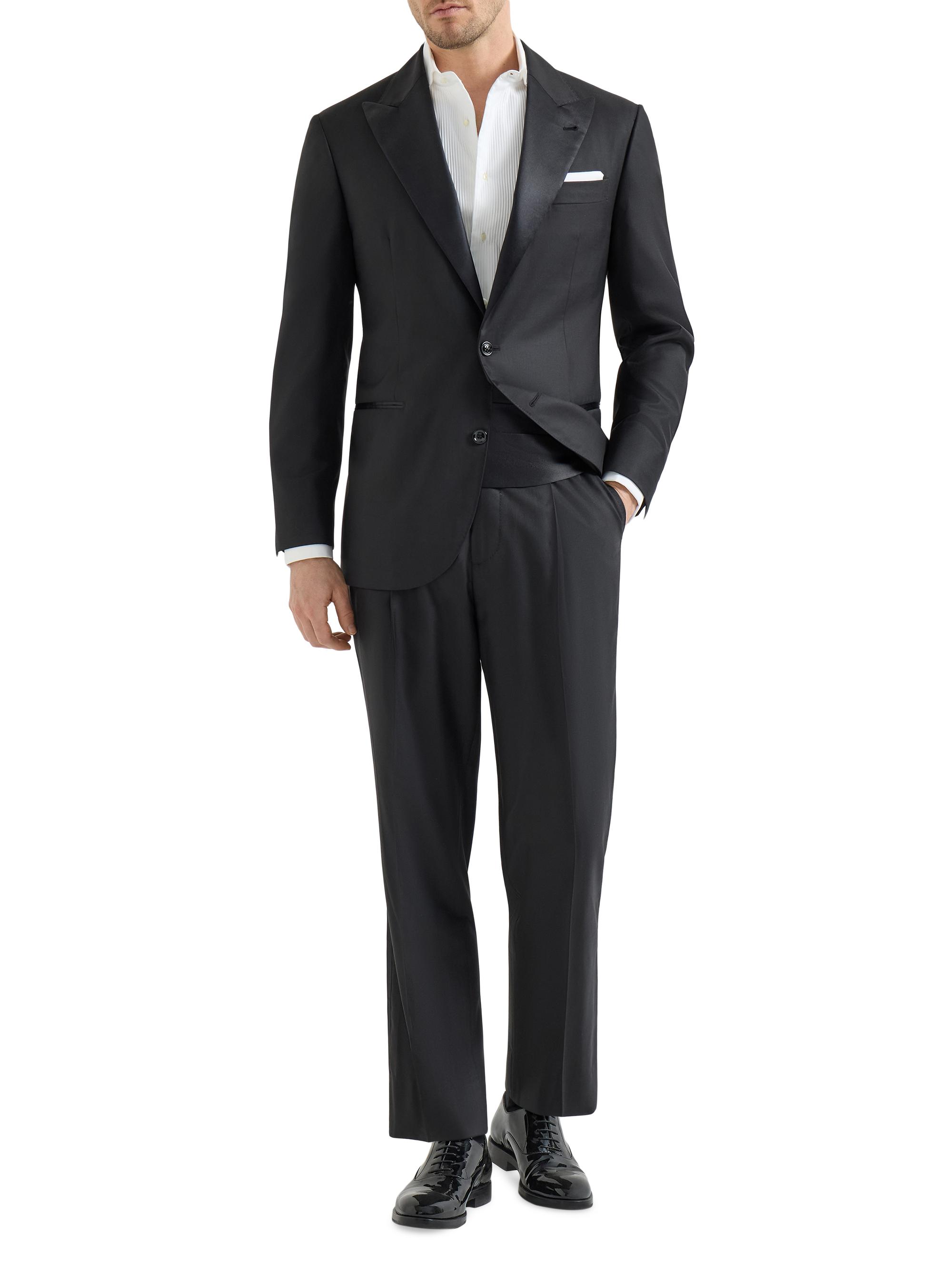 Brunello Cucinelli Men's Tuxedo with Peak Lapel Jacket and Trousers with Pleats - Black