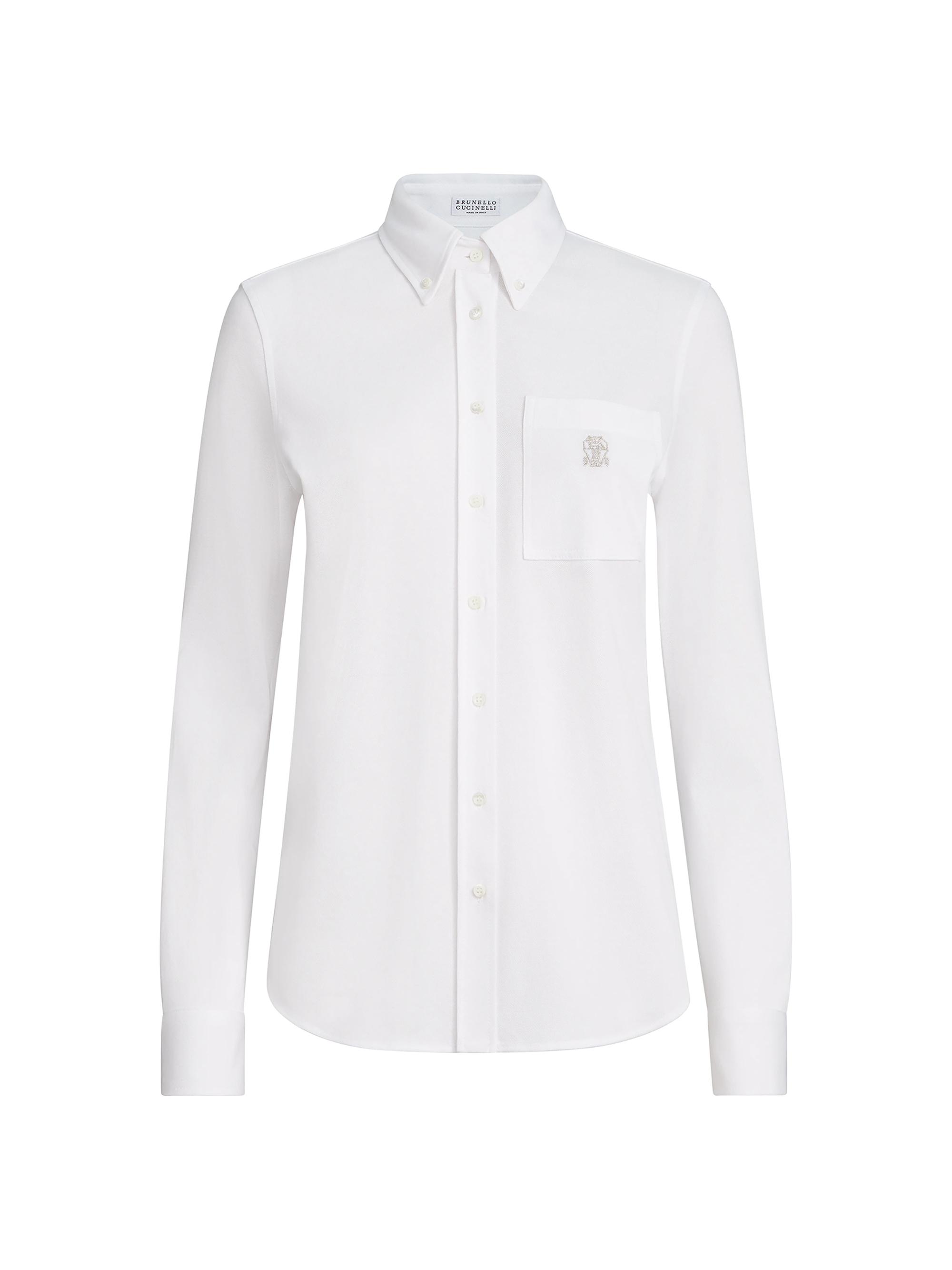 Brunello Cucinelli Women's Stretch Cotton Piqué Shirt with Logo - White