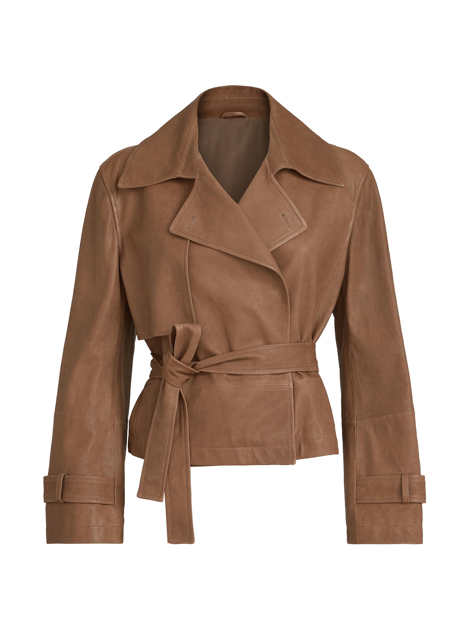 Brunello Cucinelli Women's Vintage Nappa Leather Cropped Trench Coat - Brown