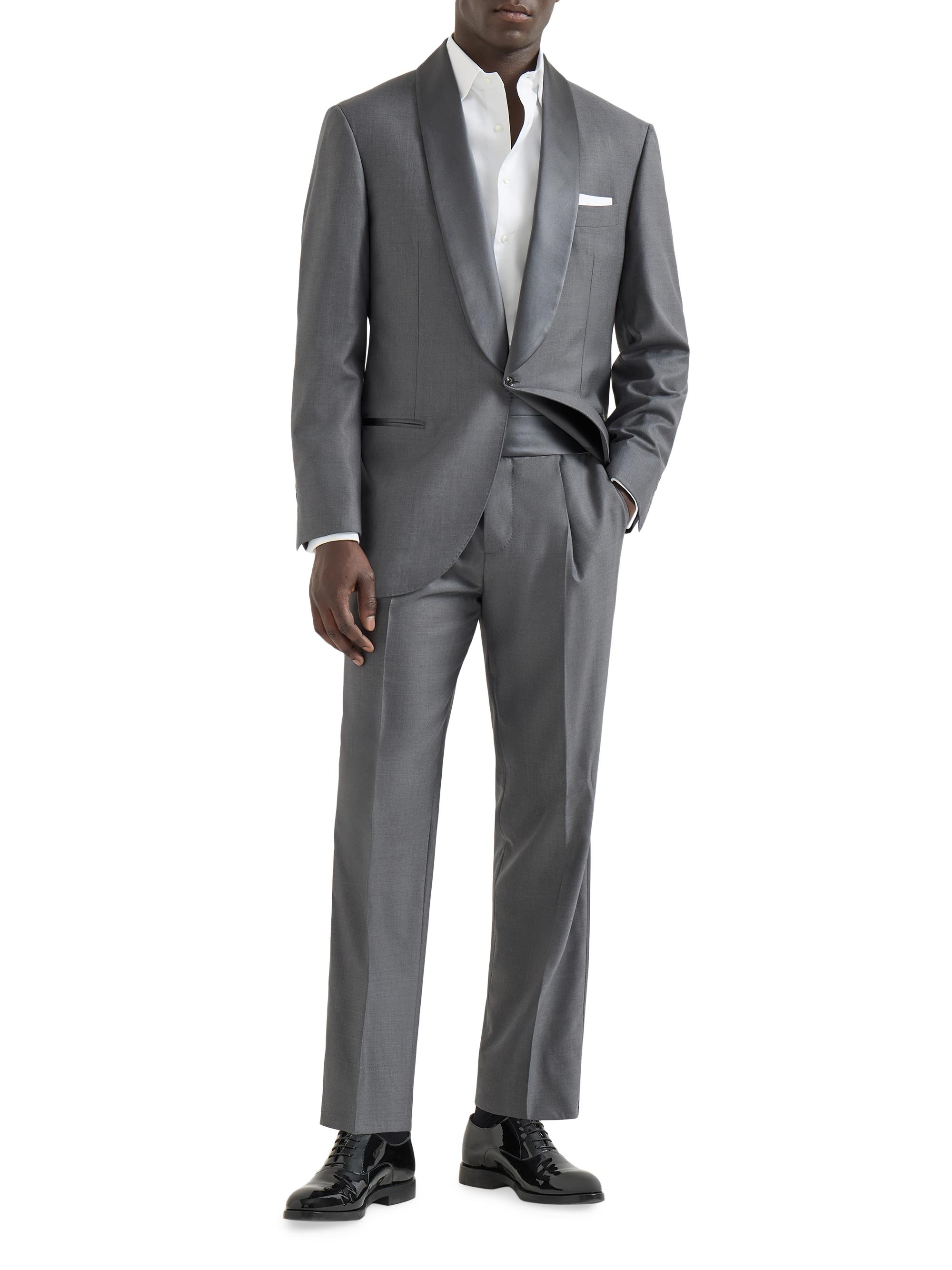 Brunello Cucinelli Men's Tuxedo with Shawl Lapel Jacket and Trousers with Pleats - Grey