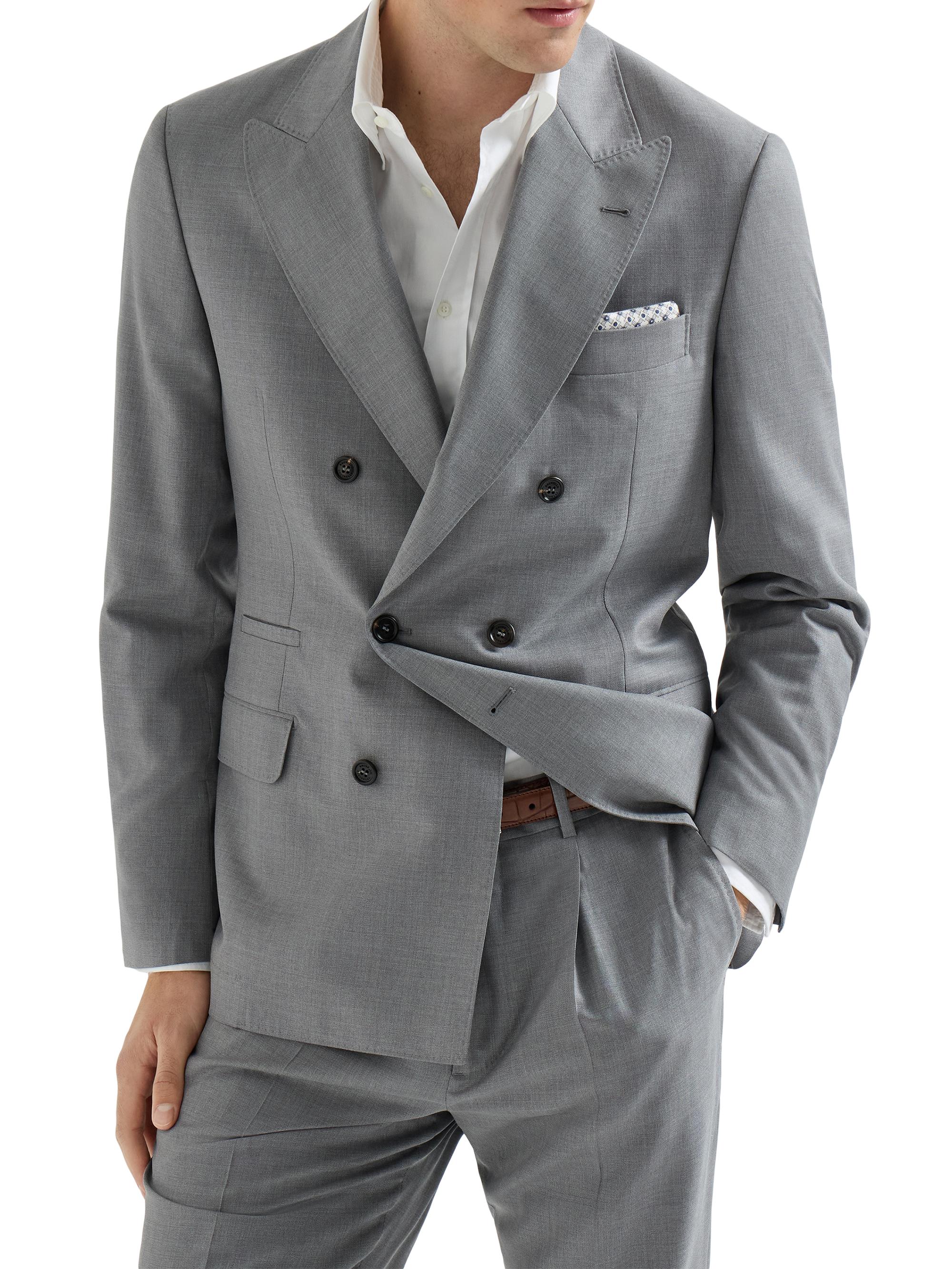 Brunello Cucinelli Men's Virgin Wool and Silk Lightweight Hopsack One and a Half Breasted Blazer - Grey