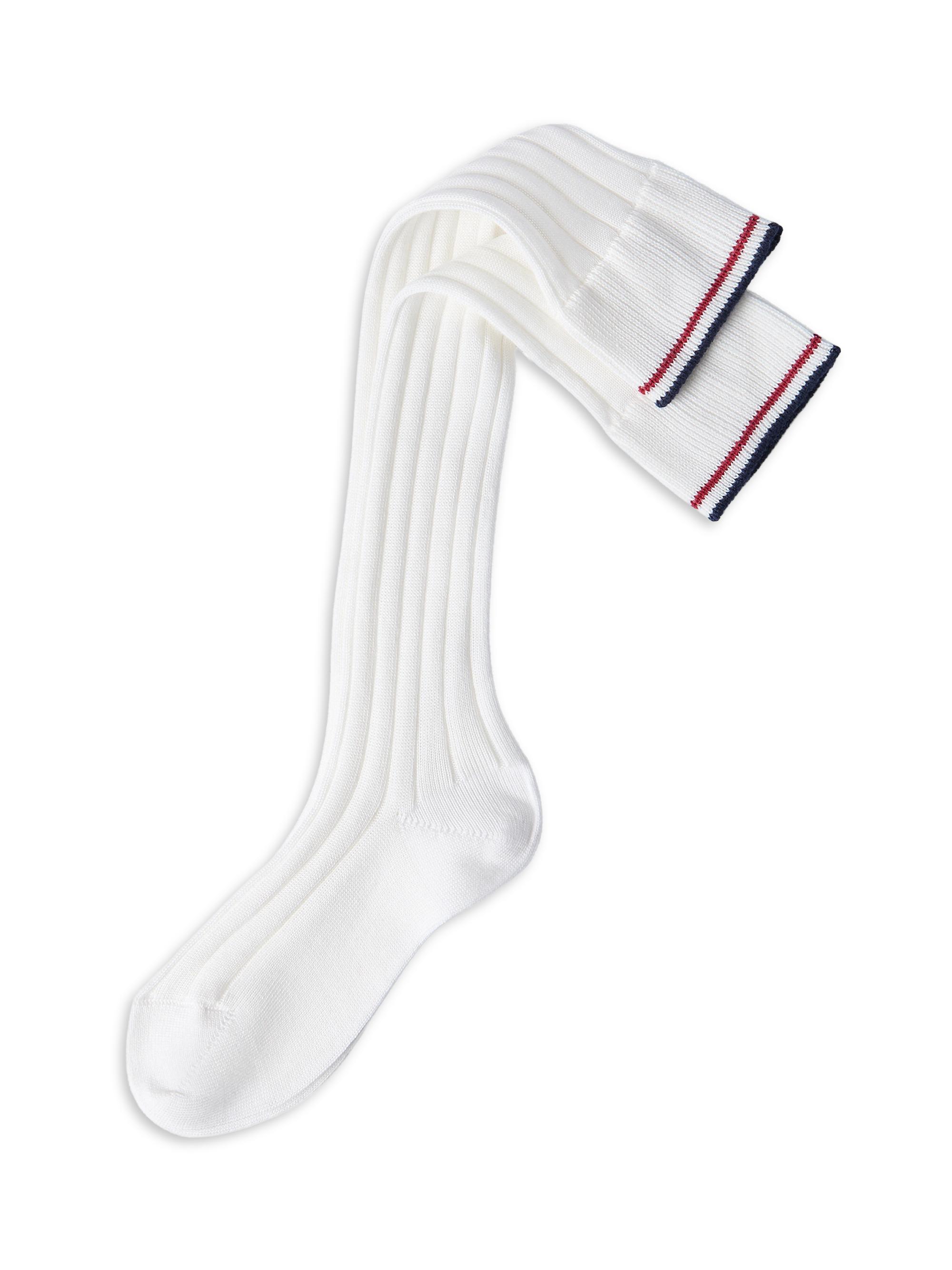 Brunello Cucinelli Women's Cotton Rib Knit Socks with Stripes - White