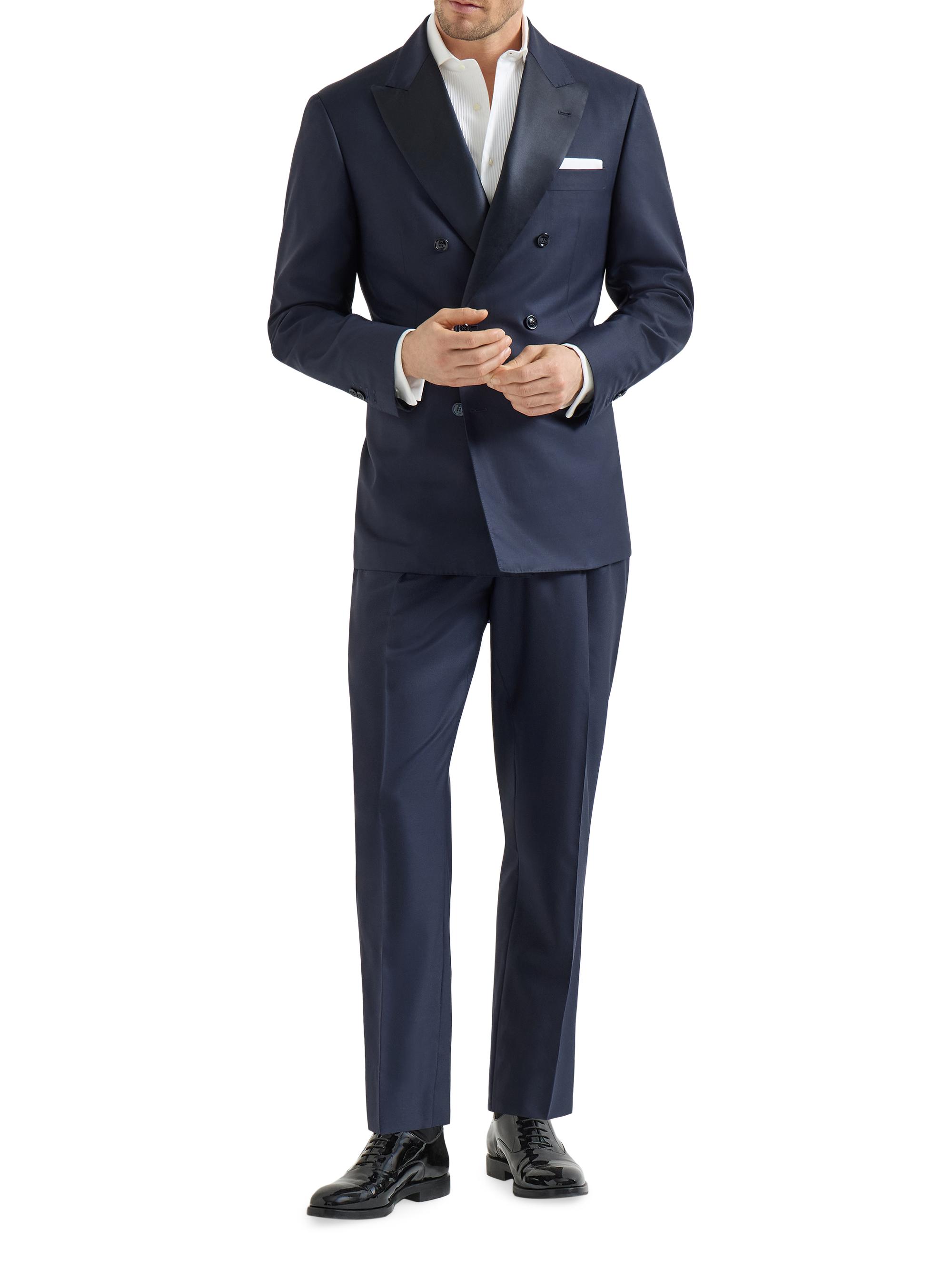 Brunello Cucinelli Men's Tuxedo with One and a Half Breasted Jacket and Double Pleated Trousers - Navy Blue
