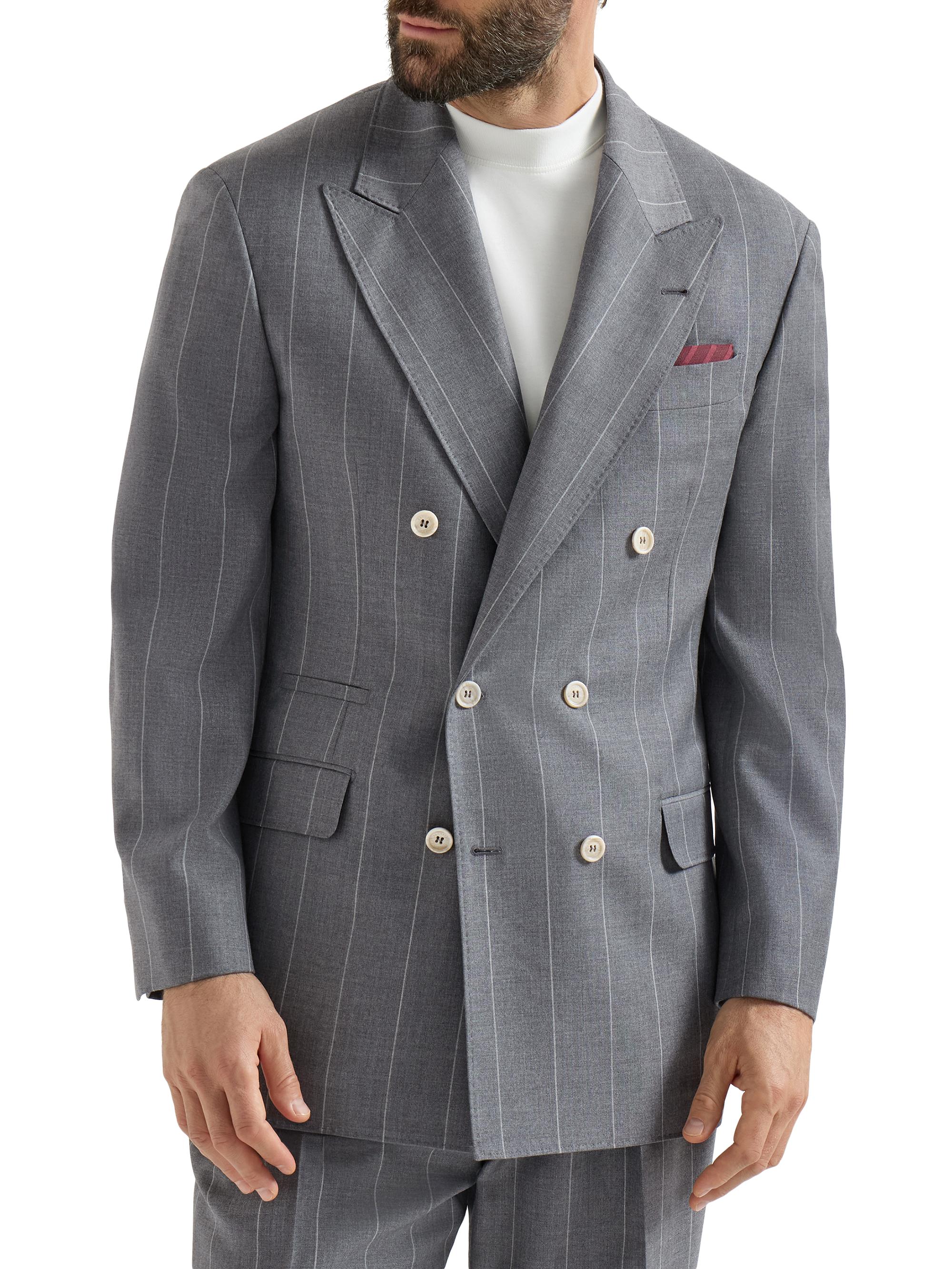 Brunello Cucinelli Men's Virgin Wool Chalk Stripe One and a Half Breasted Tailor Blazer - Medium Grey