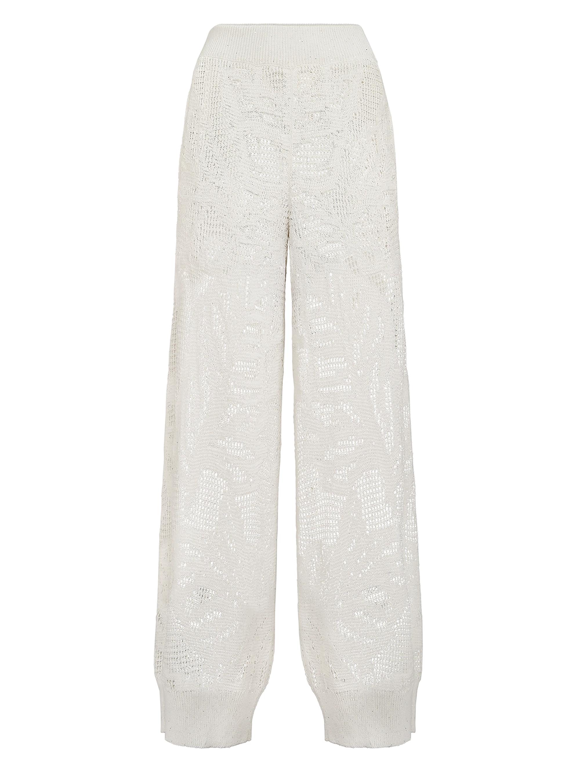 Brunello Cucinelli Women's Linen and Cotton Dazzling Water Lillies Knit Track Trousers - White